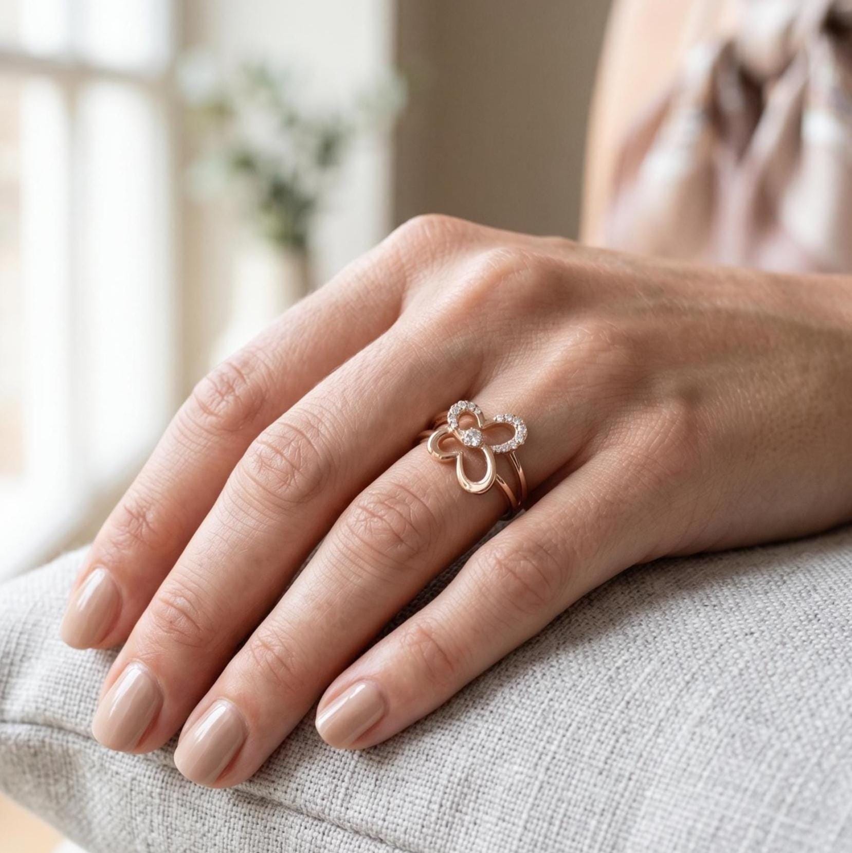 14k Solid Gold Butterfly Ring, Moissanite Nature Inspired Jewelry, Delicate Statement Ring