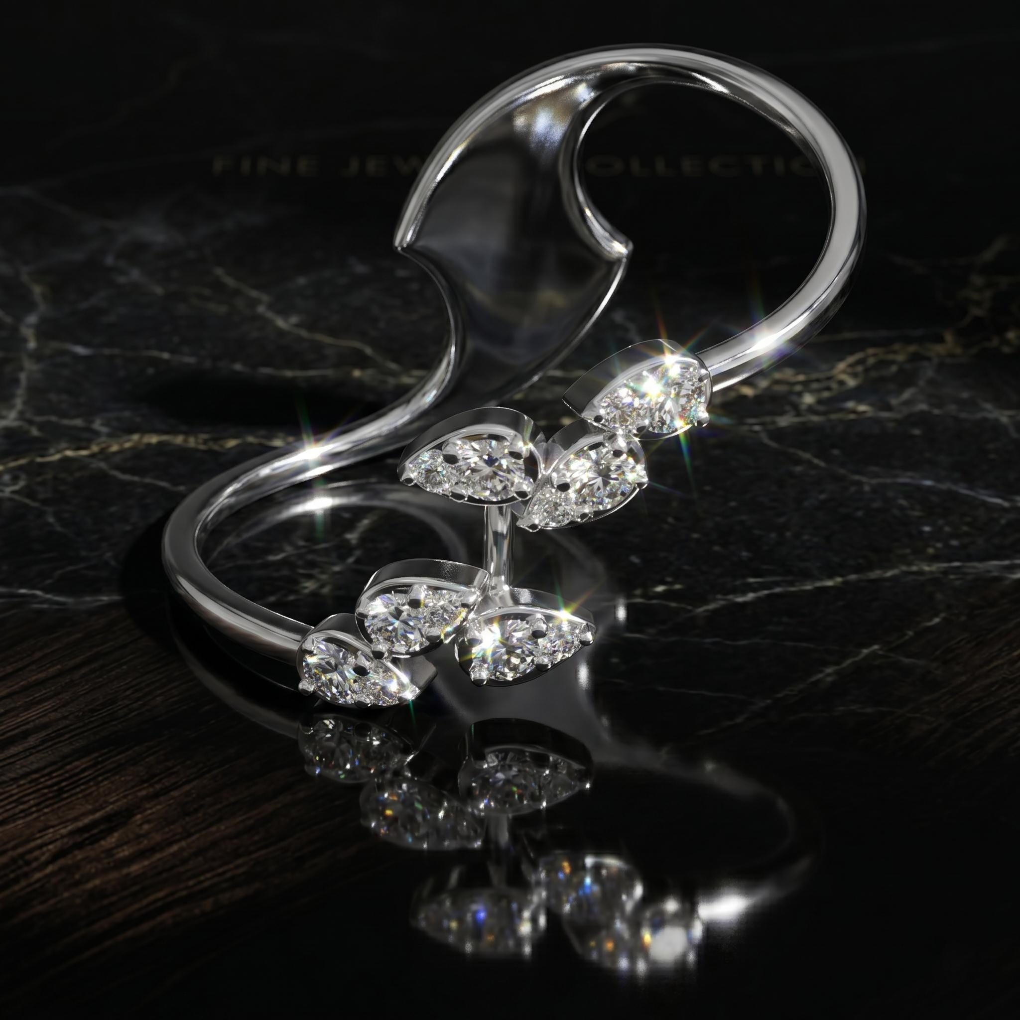 14K Solid Gold Twig Moissanite Ring, Leaf Cluster Statement Nature Inspired Vine Ring