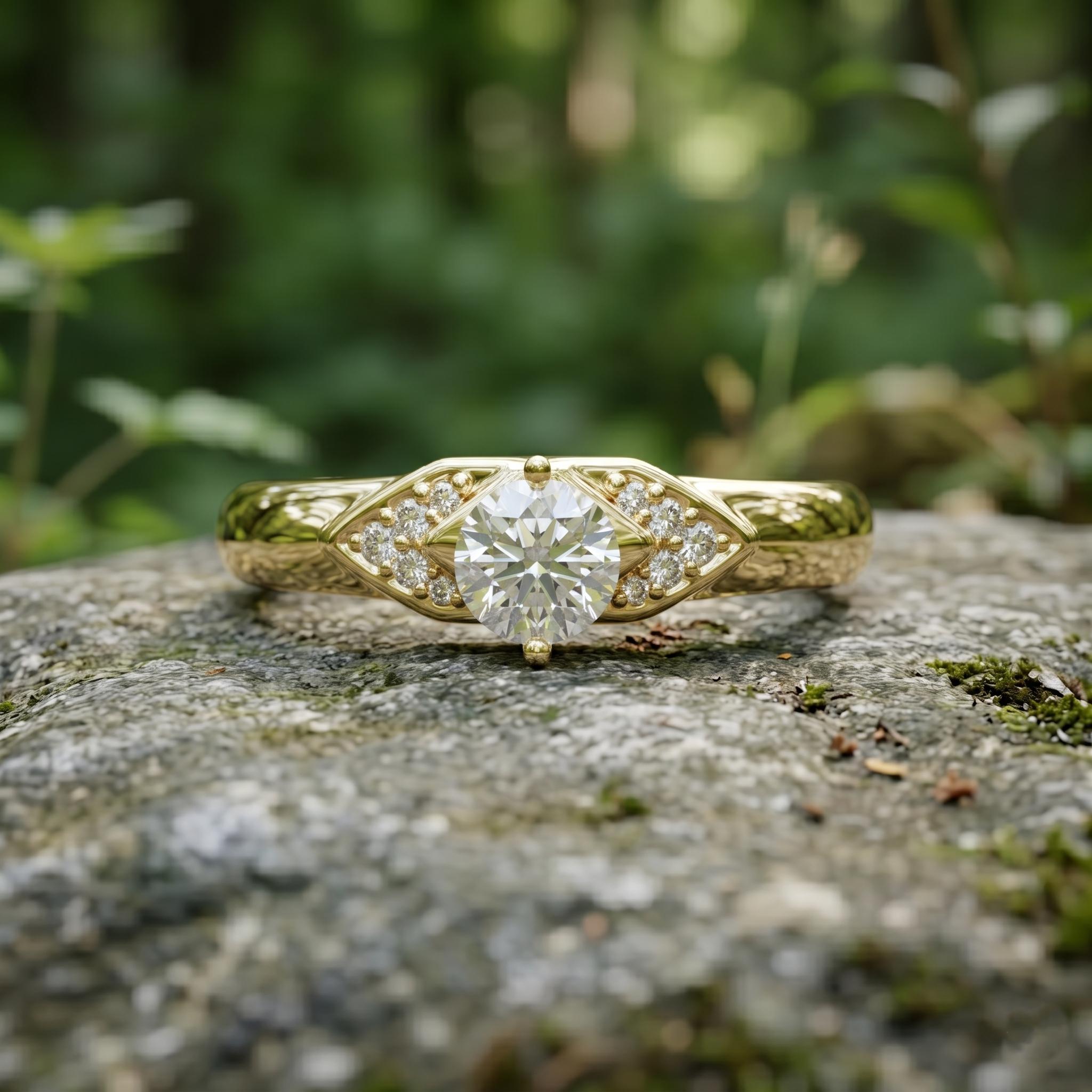 Round Brilliant Moissanite Ring, Sterling Silver Statement Band, Anniversary Solitaire Jewelry