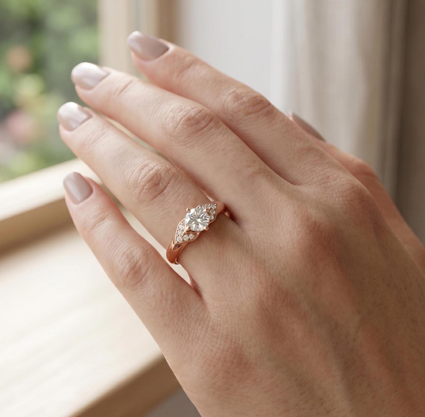 Round Brilliant Moissanite Ring, Sterling Silver Statement Band, Anniversary Solitaire Jewelry