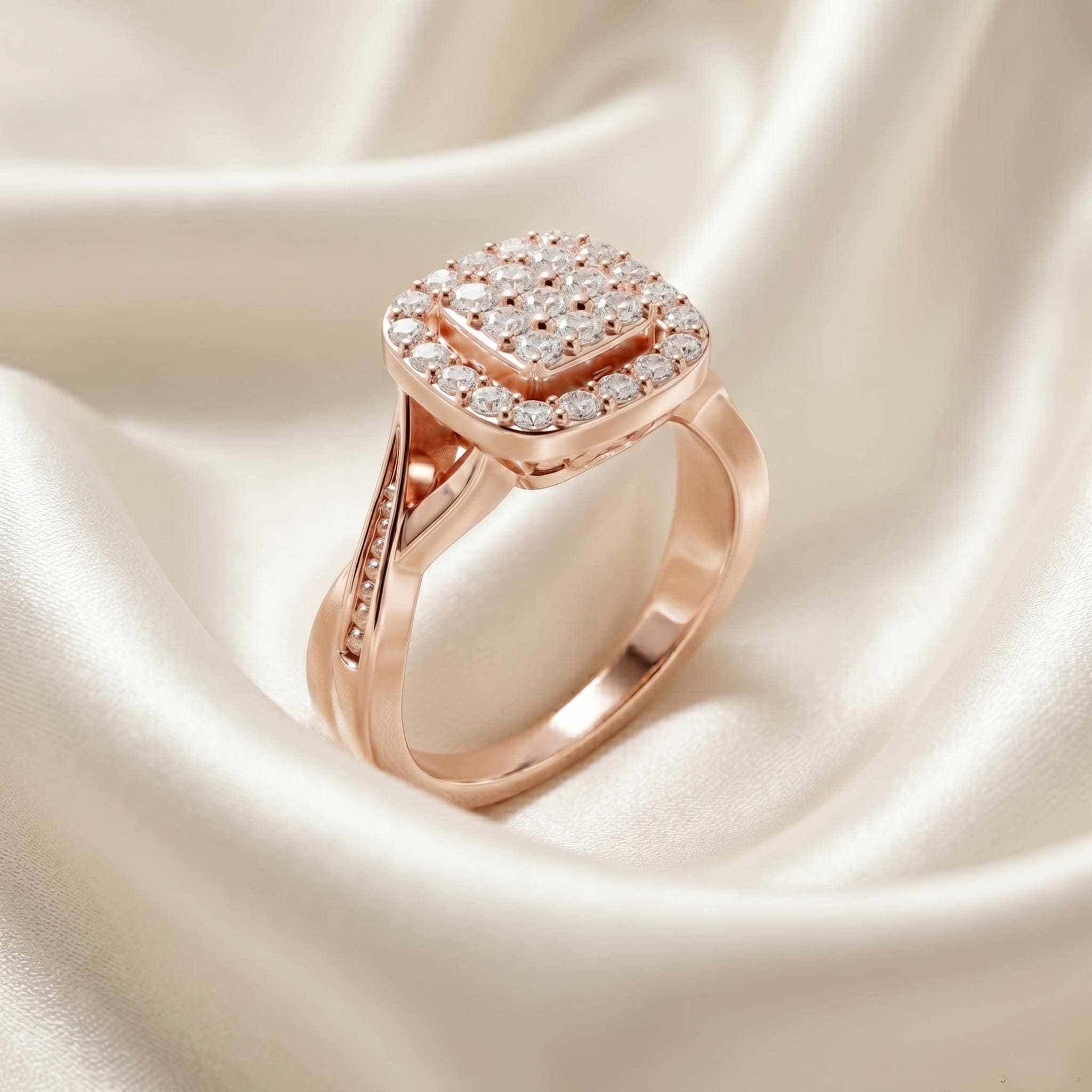 Moissanite Cushion Cluster Engagement Ring, Sterling Silver Twisted Band Bridal Wedding Anniversary