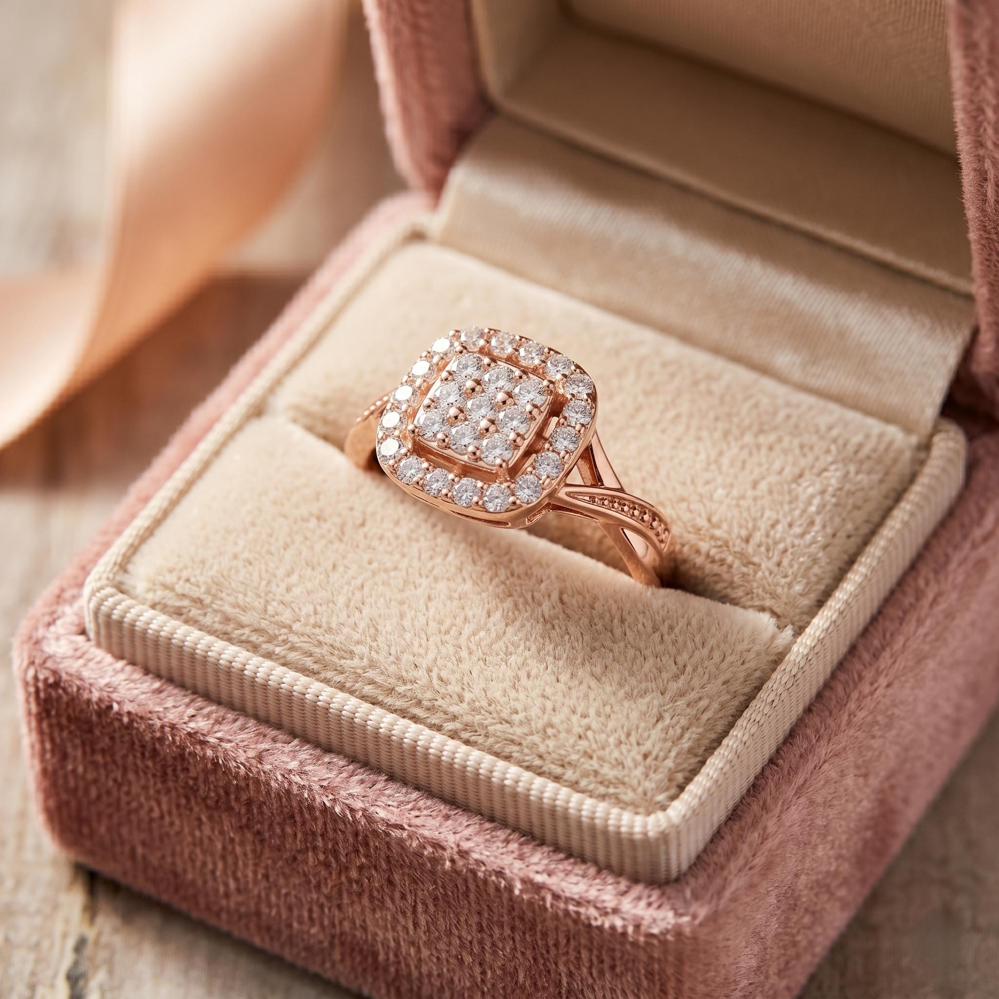 Moissanite Cushion Cluster Engagement Ring, Sterling Silver Twisted Band Bridal Wedding Anniversary
