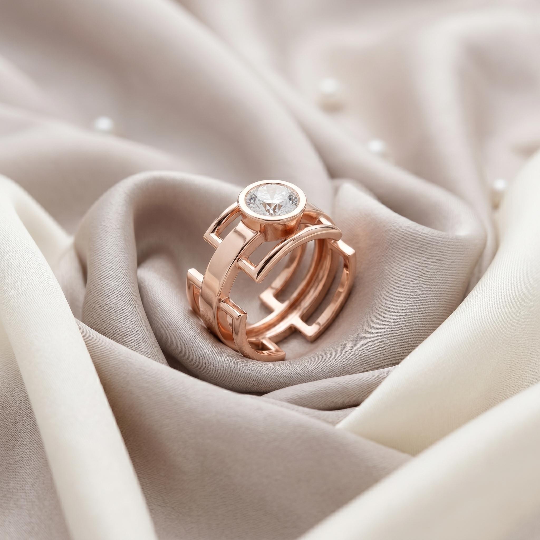 Brutalist Moissanite Men's Ring, Sterling Silver Geometric Cage Band, Modernist Statement Ring