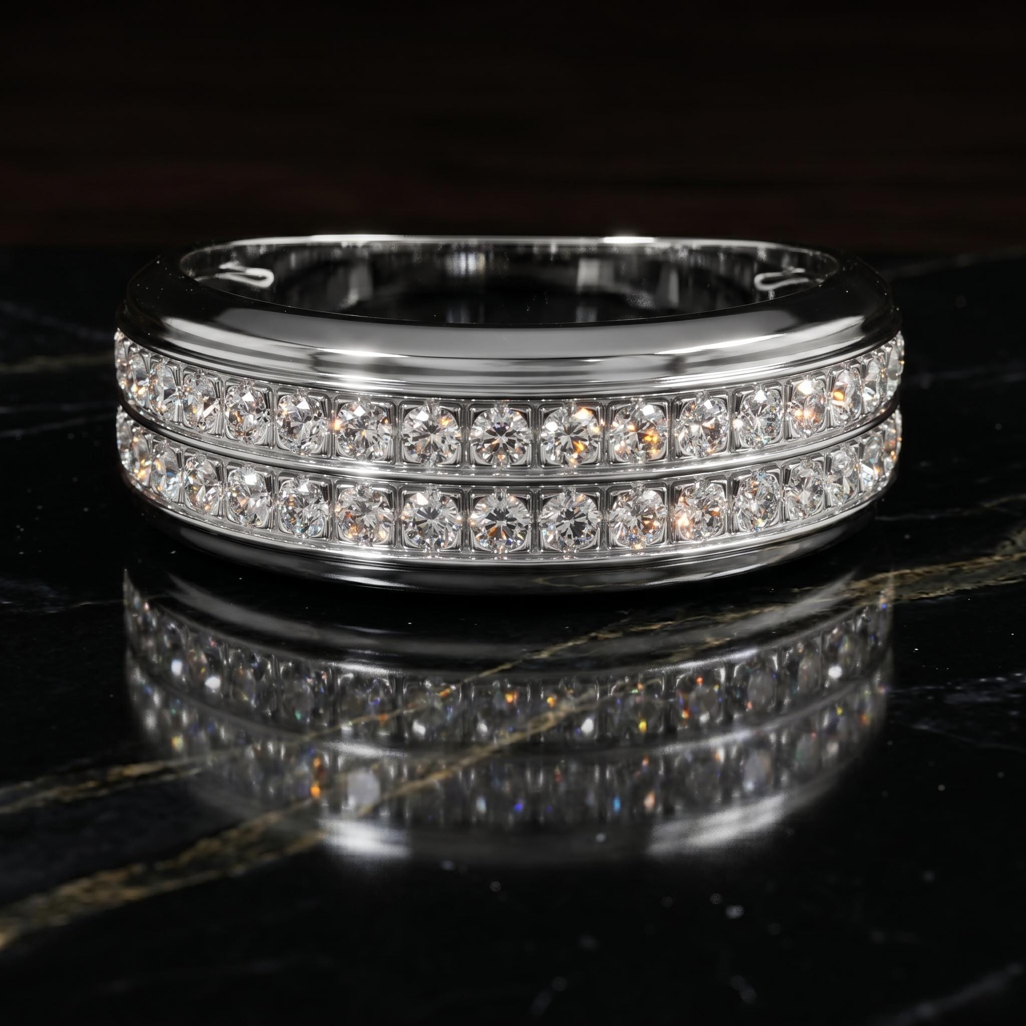 Double Row Channel Moissanite Ring, 925 Sterling Silver, Wedding Statement Groom’s Ring