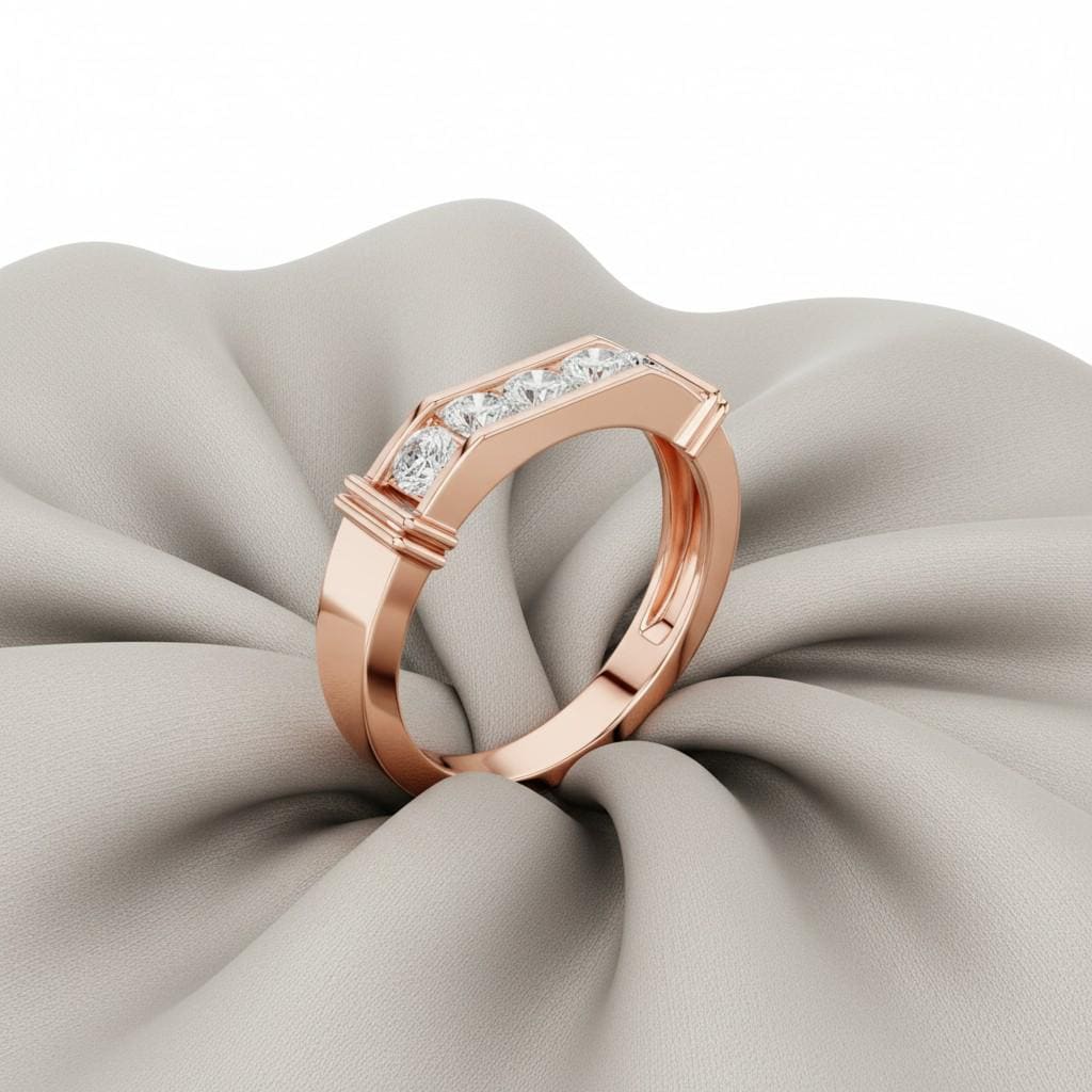 Men's Channel Set Moissanite Wedding Band, Sterling Silver Five Stone Ring