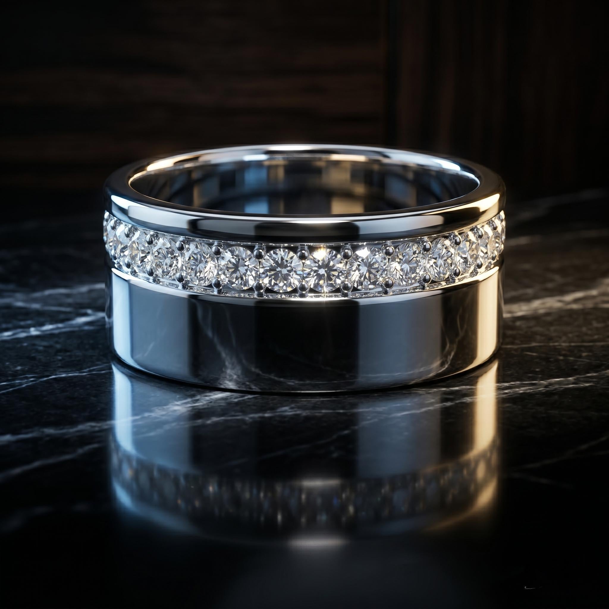 Men's Moissanite Wedding Band, Rose Gold Plated Sterling Silver Ring