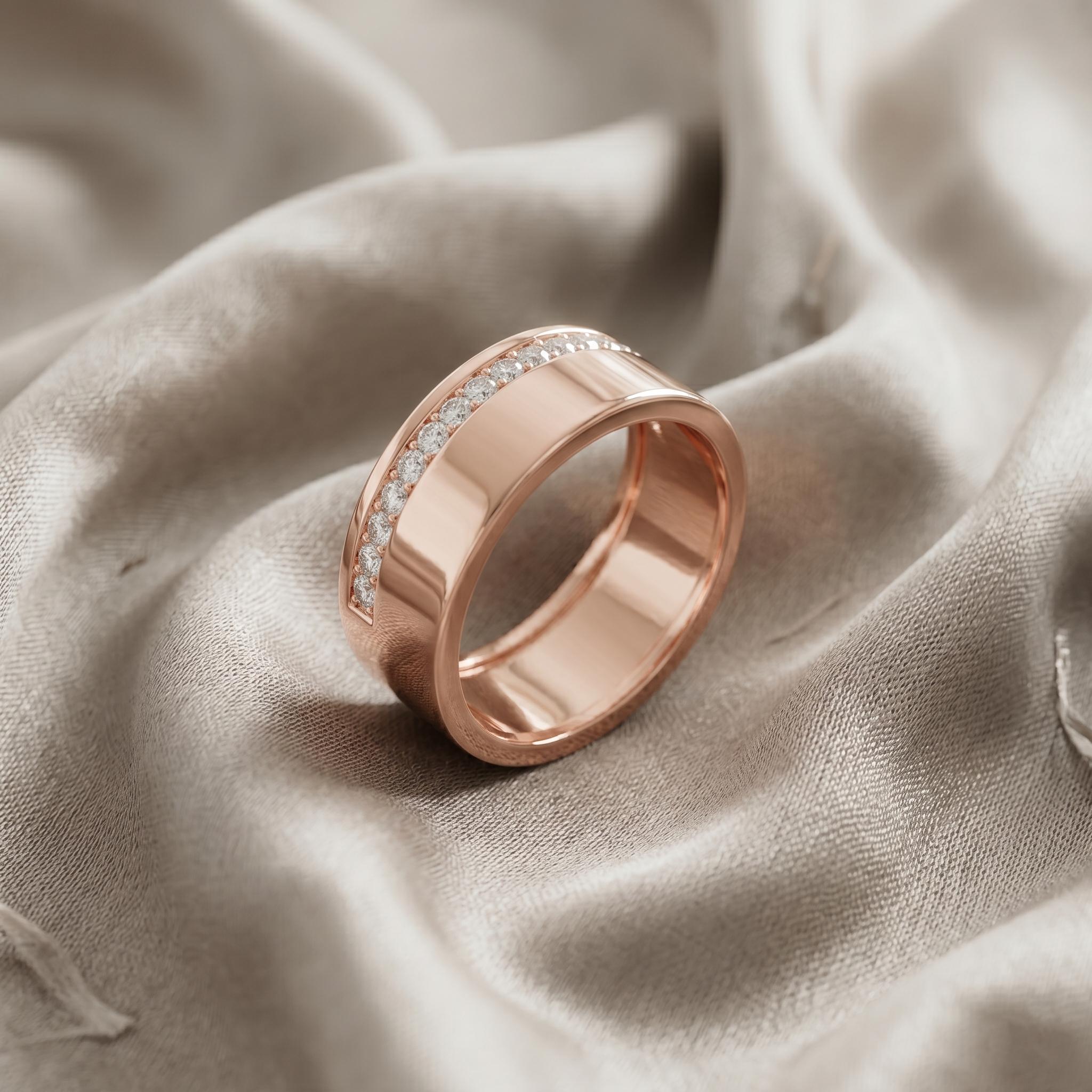 Men's Moissanite Wedding Band, Rose Gold Plated Sterling Silver Ring