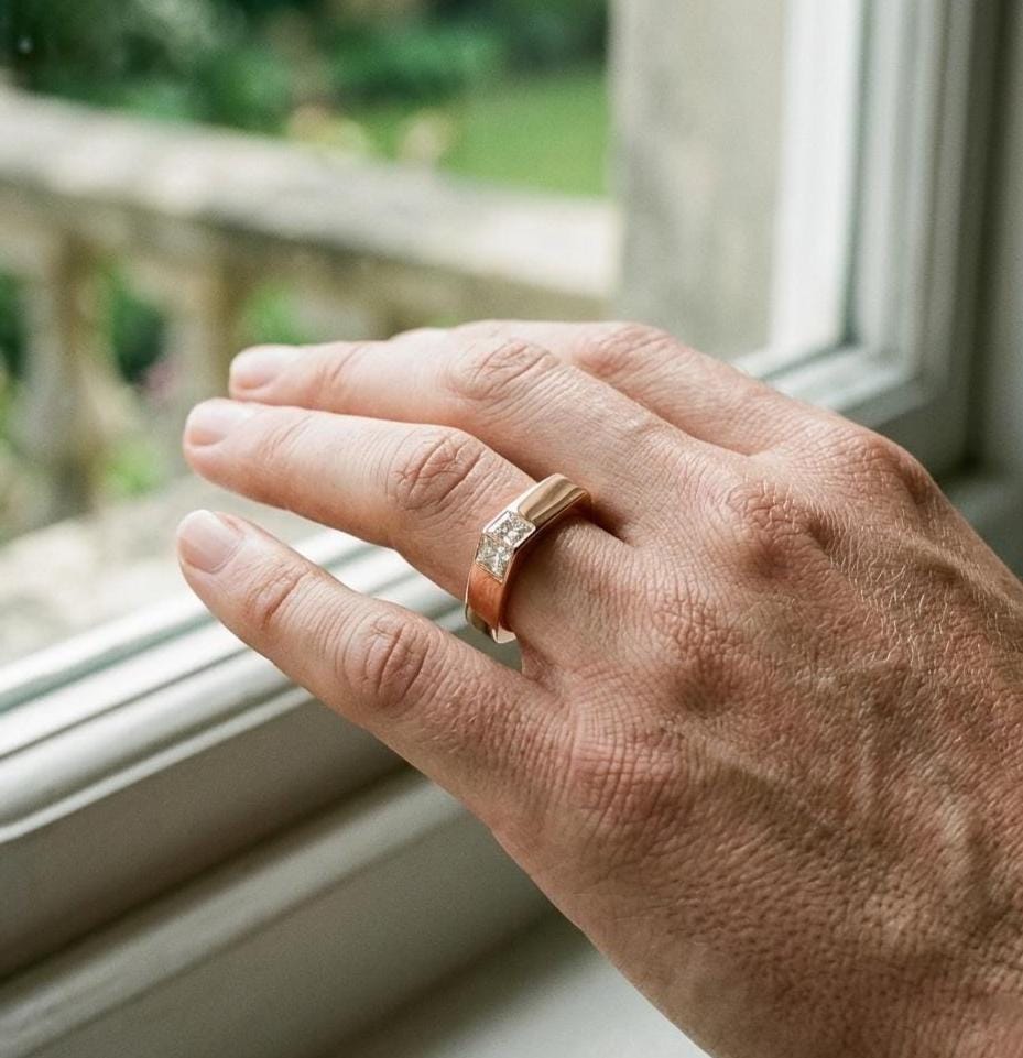 Men's Geometric Moissanite Ring, Princess Cut Sterling Silver Band, Modern Wedding Jewelry