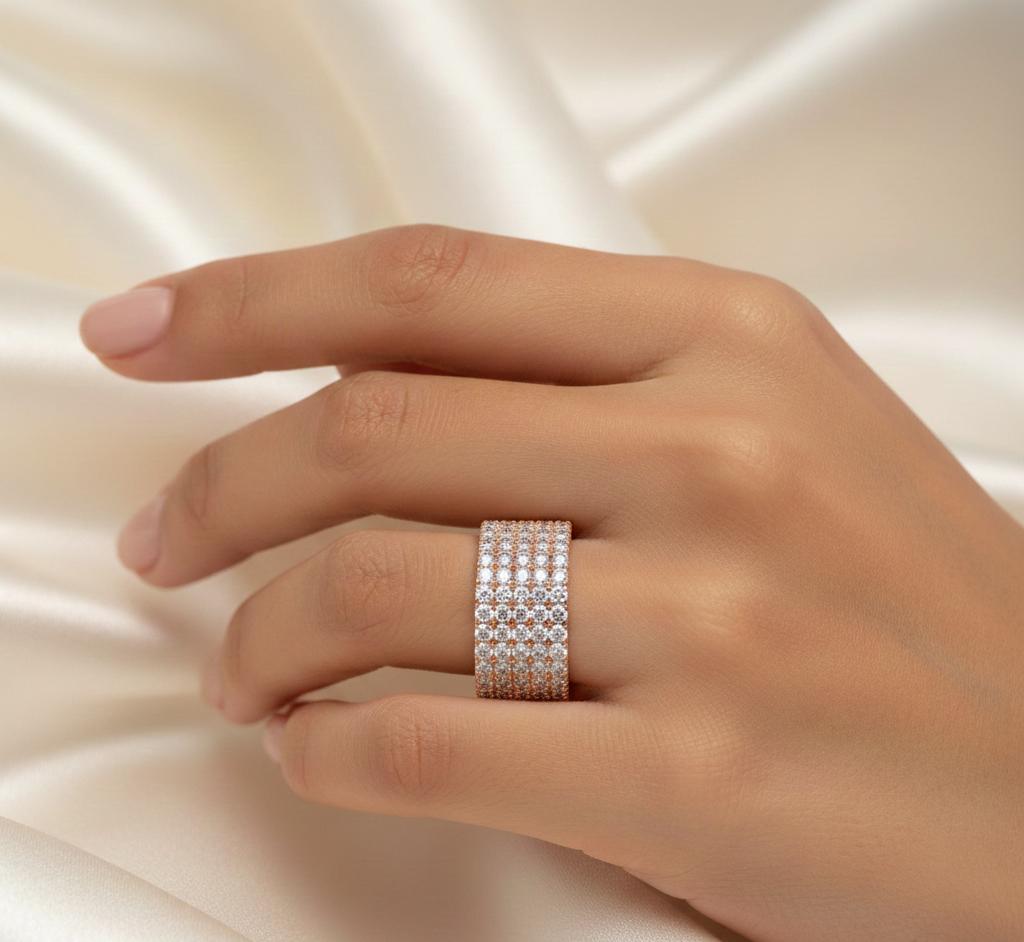 Moissanite Half Eternity Band, Sterling Silver Stacking Ring