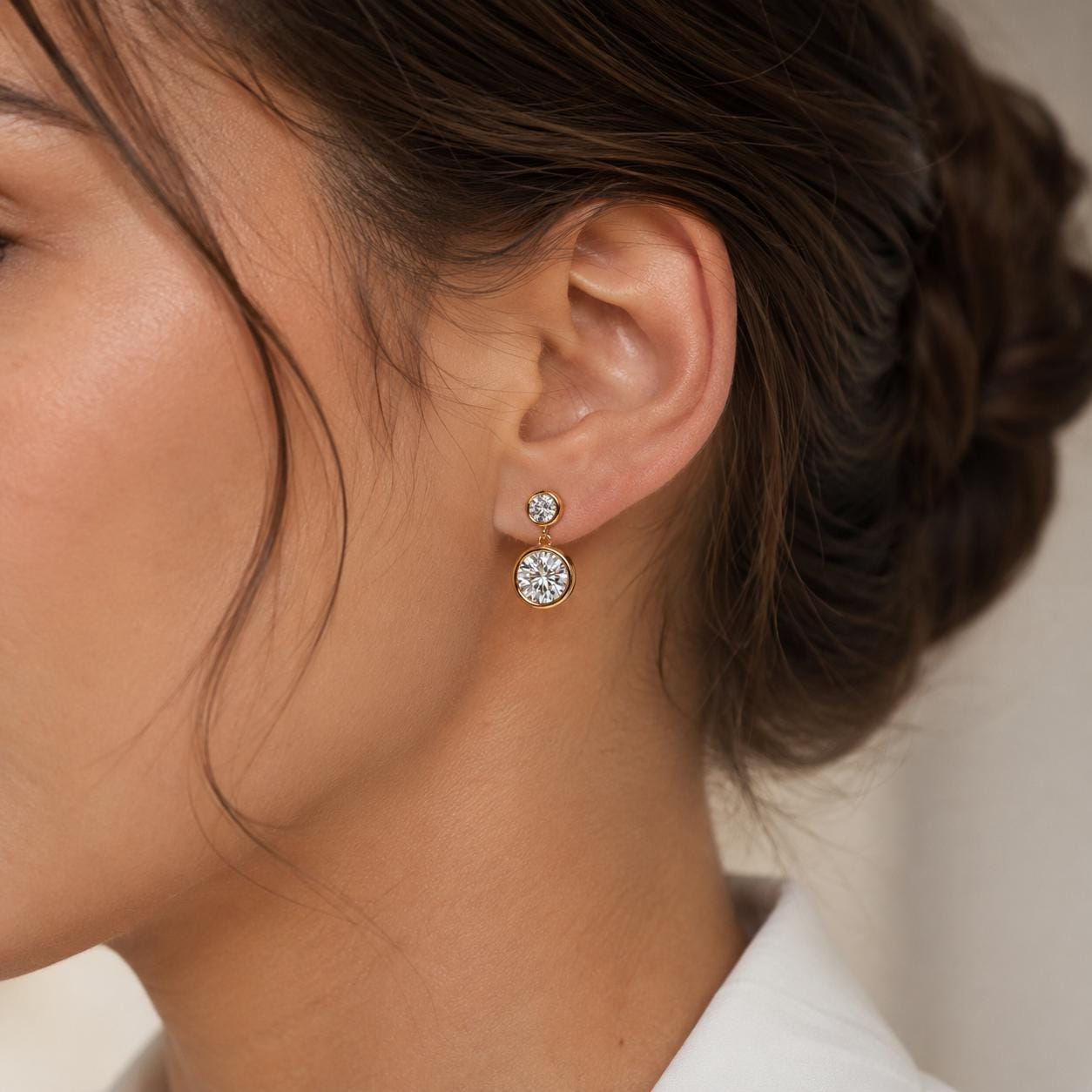 Moissanite Dangle Earrings, 925 Sterling Silver Bezel Set