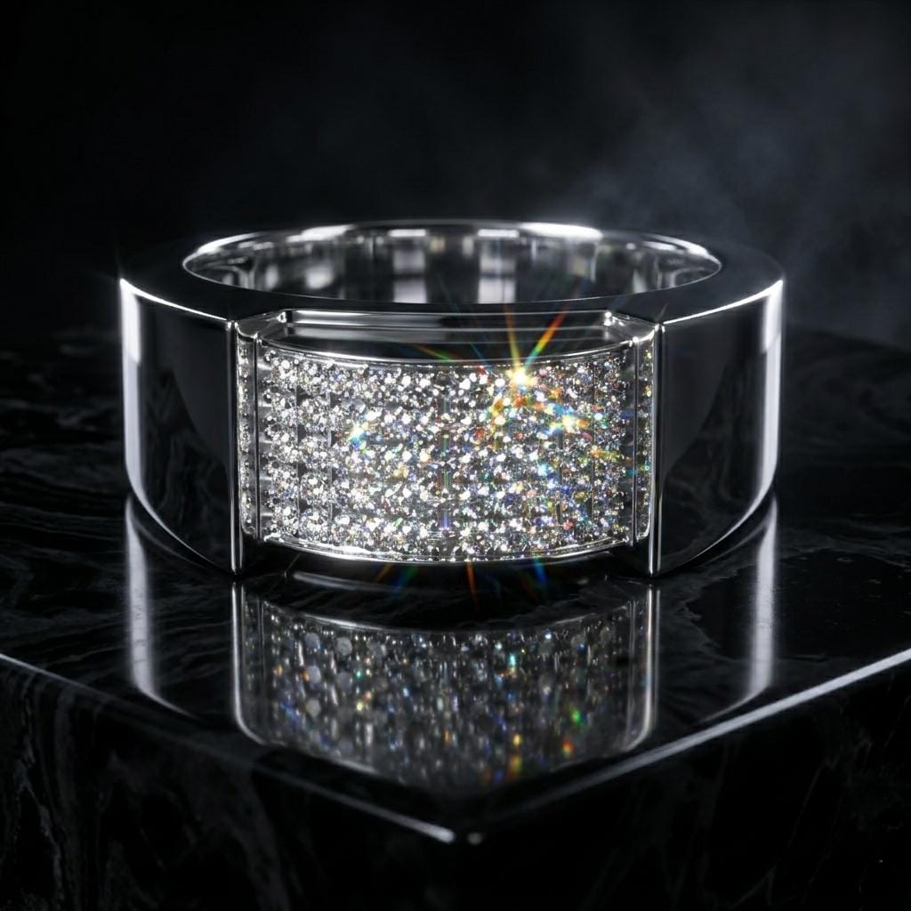 Men's Iced Out Moissanite Ring, 925 Sterling Silver Vermeil Statement Ring