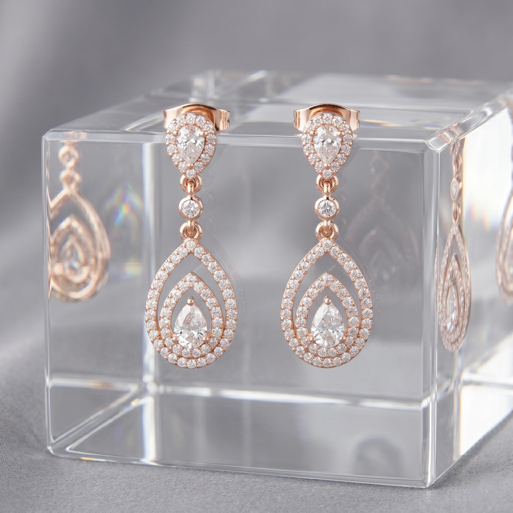 Double Halo Pear Cut Moissanite Dangle Earrings, 925 Sterling Silver Bridal