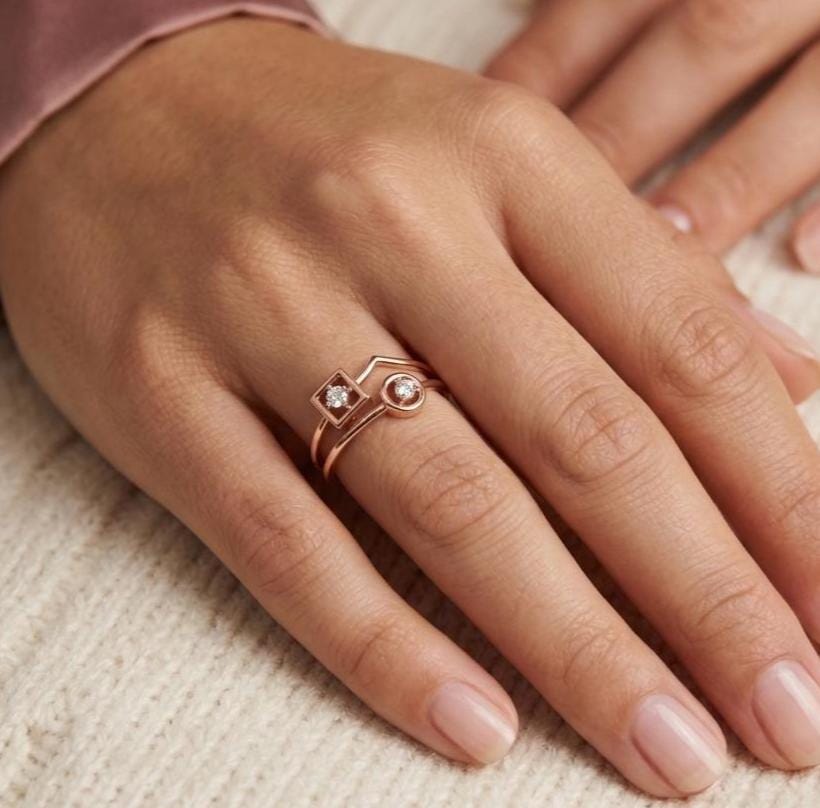 Abstract Moissanite Ring – Sterling Silver Geometric Statement Band