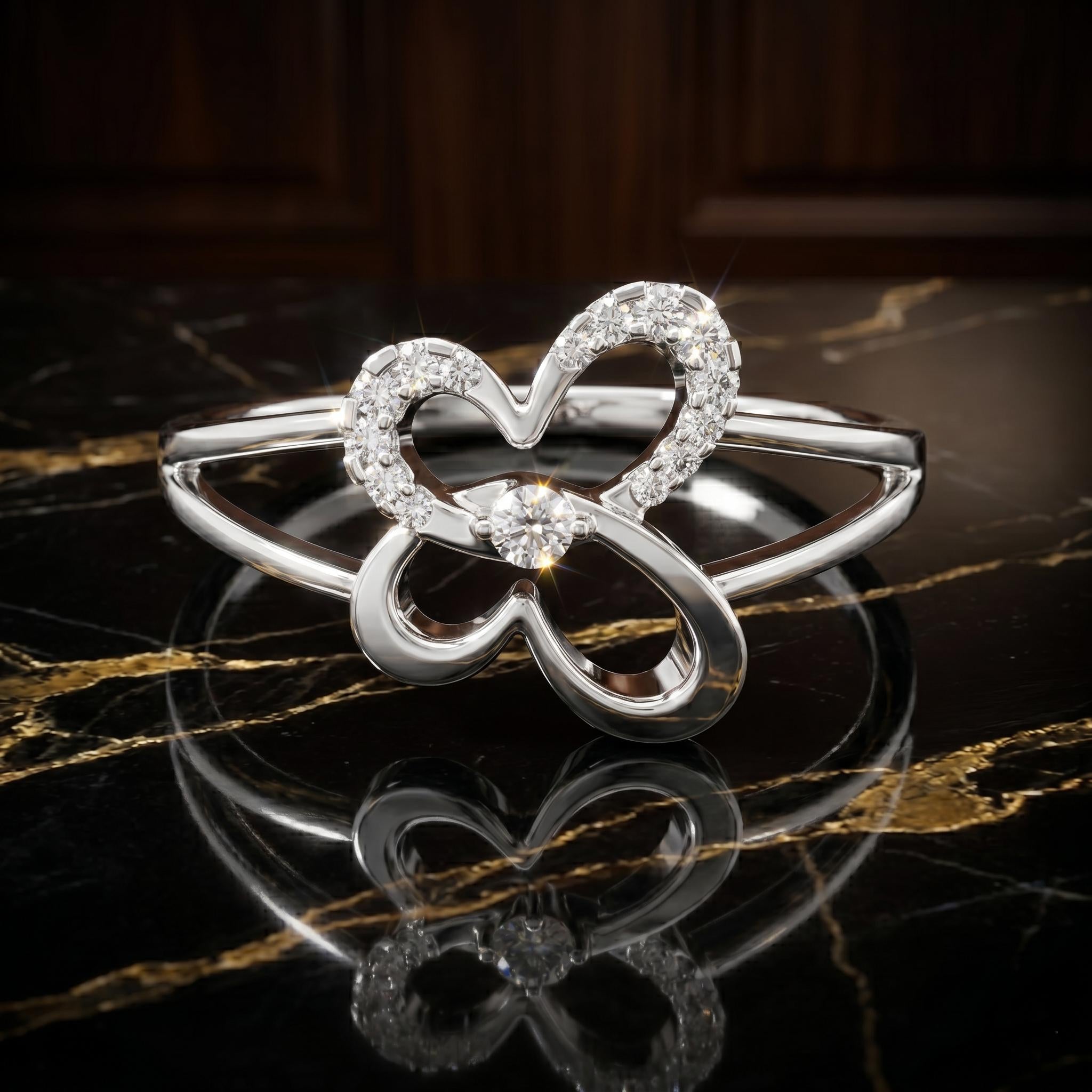 14k Solid Gold Butterfly Ring, Moissanite Nature Inspired Jewelry, Delicate Statement Ring