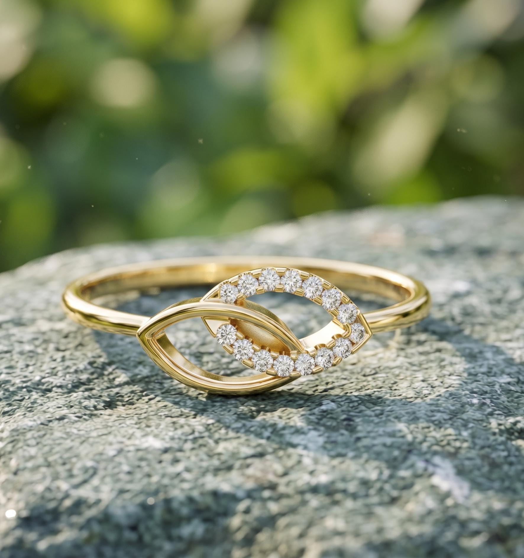 Interlocking Moissanite Ring, 14K Solid Gold Vine Style Nature Inspired Wedding Ring