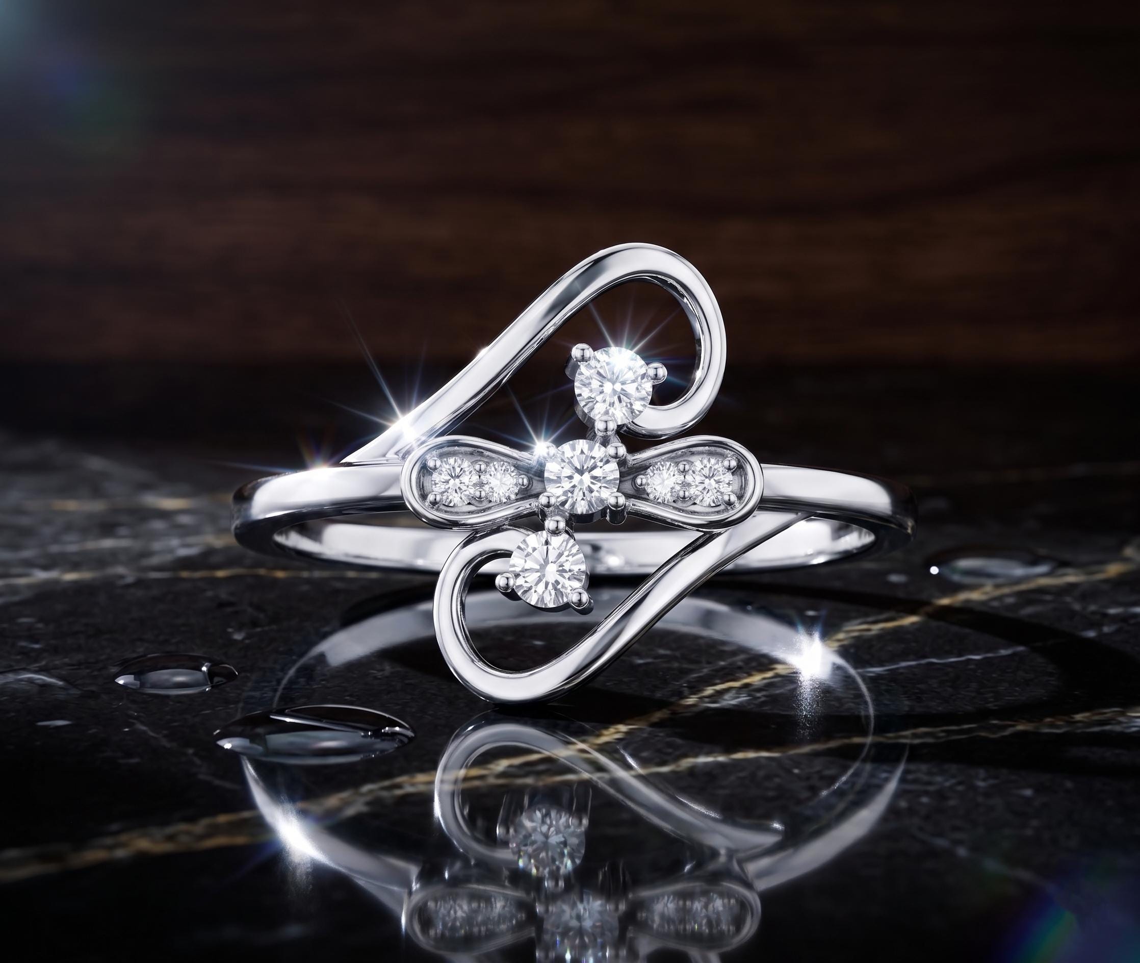 Delicate Floral Moissanite Ring, 14K Solid Gold Infinity Swirl Engagement Anniversary Nature Inspired Ring