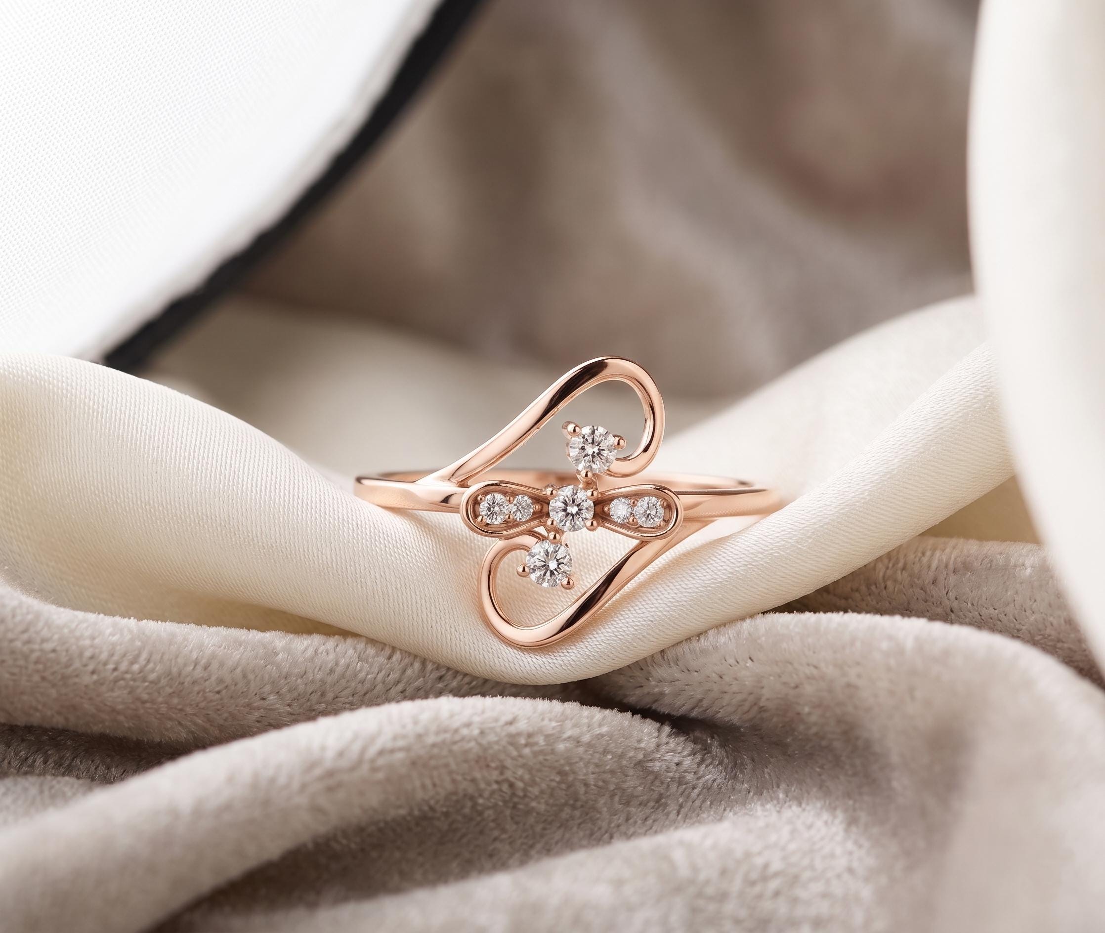 Delicate Floral Moissanite Ring, 14K Solid Gold Infinity Swirl Engagement Anniversary Nature Inspired Ring
