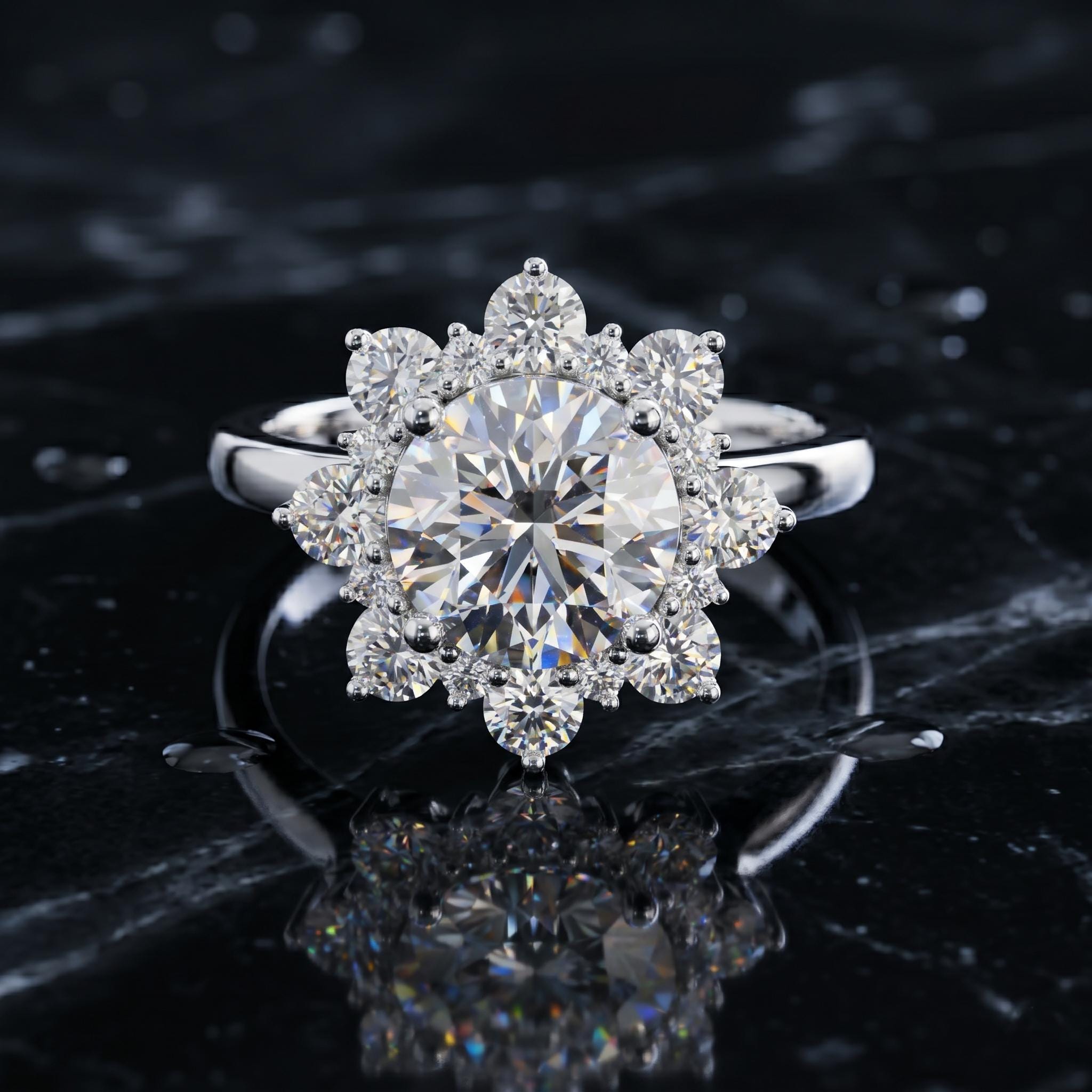 Round Cut Moissanite Snowflake Engagement Ring, Rose Gold Plated Sterling Silver Wedding Jewelry