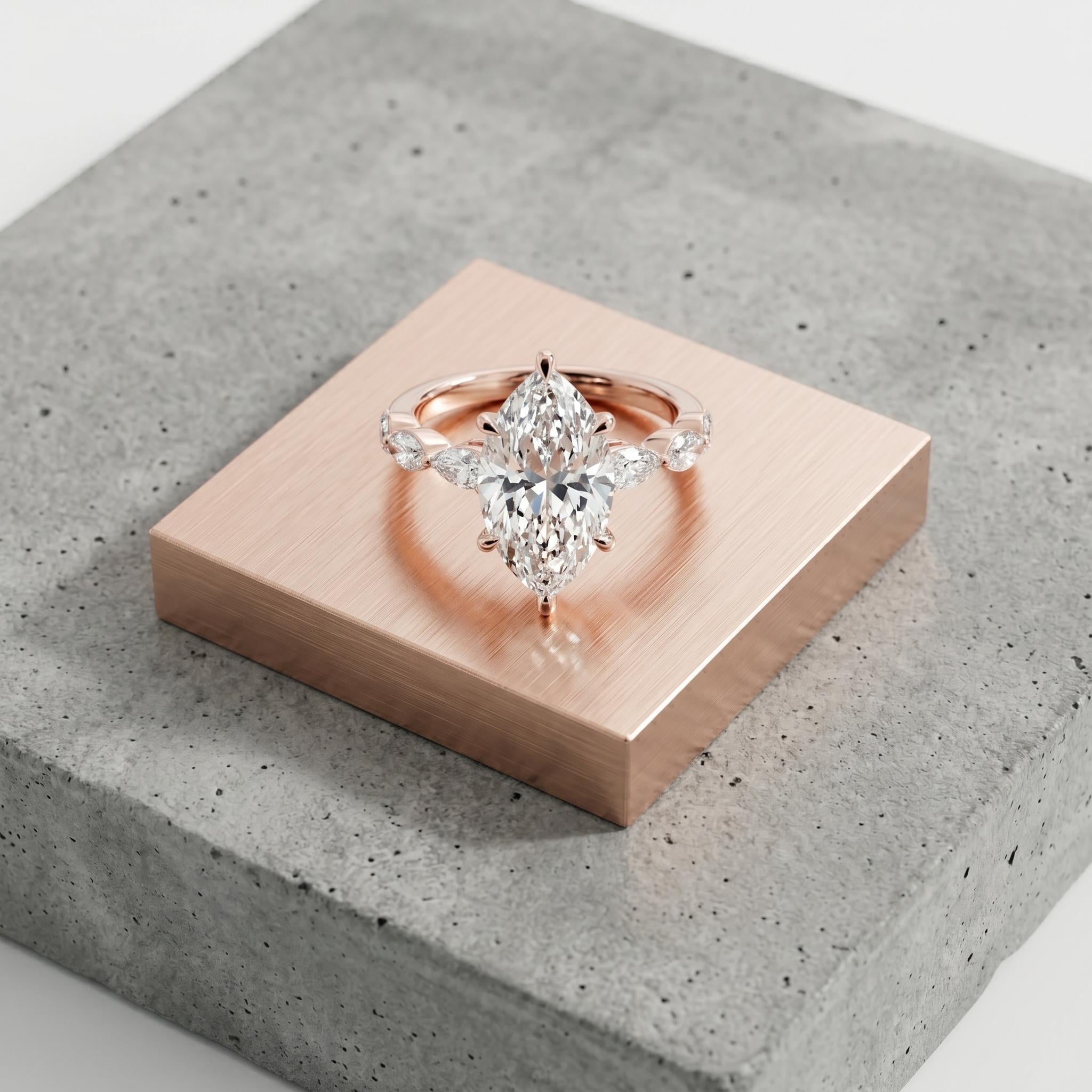 Marquise Cut Moissanite Engagement Ring, Rose Gold Sterling Silver Wedding Ring, Vintage Promise Gift
