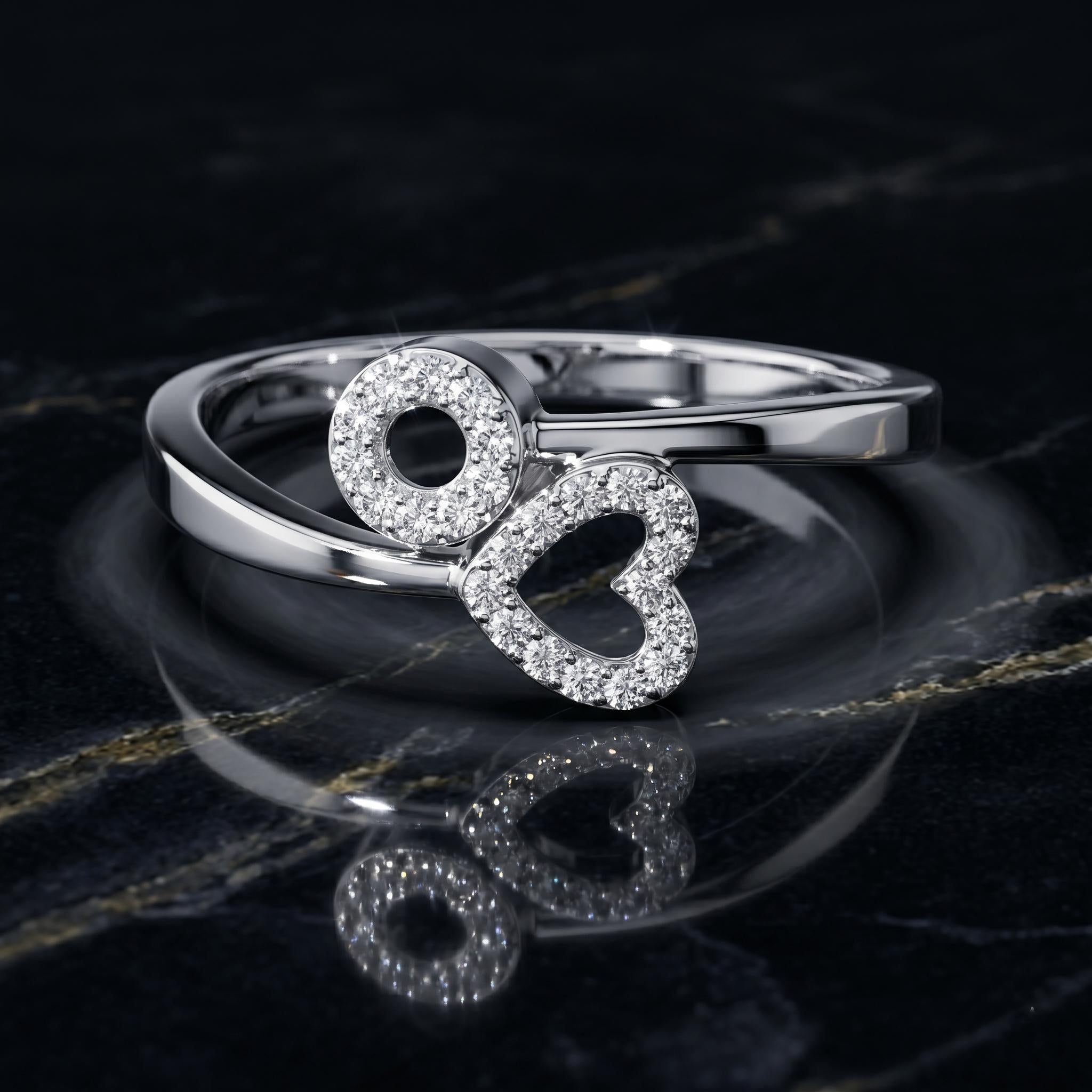 14K Solid Gold Heart Circle Moissanite Ring, Pave Cluster Wedding Band, Delicate Jewelry