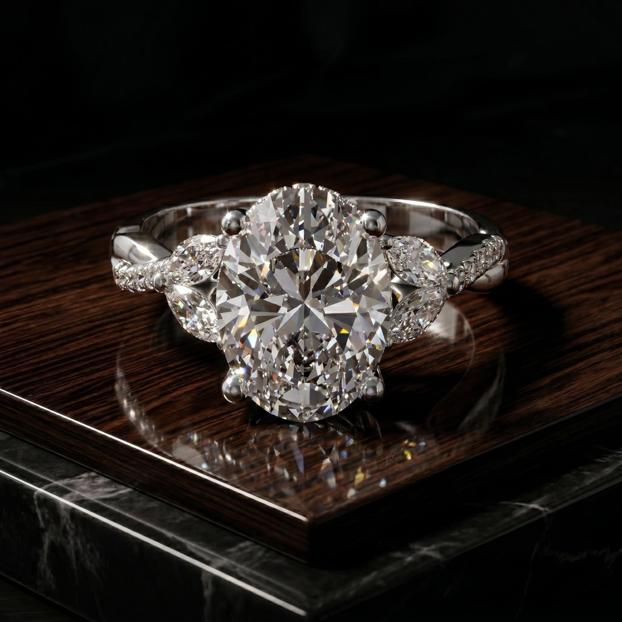 Oval Cut Moissanite Ring, Sterling Silver Twisted Pavé Bridal Band, Antique Floral Cluster Style