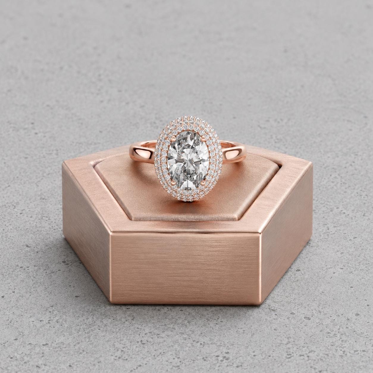 Oval Cut Moissanite Double Halo Ring, 925 Sterling Silver Statement Ring