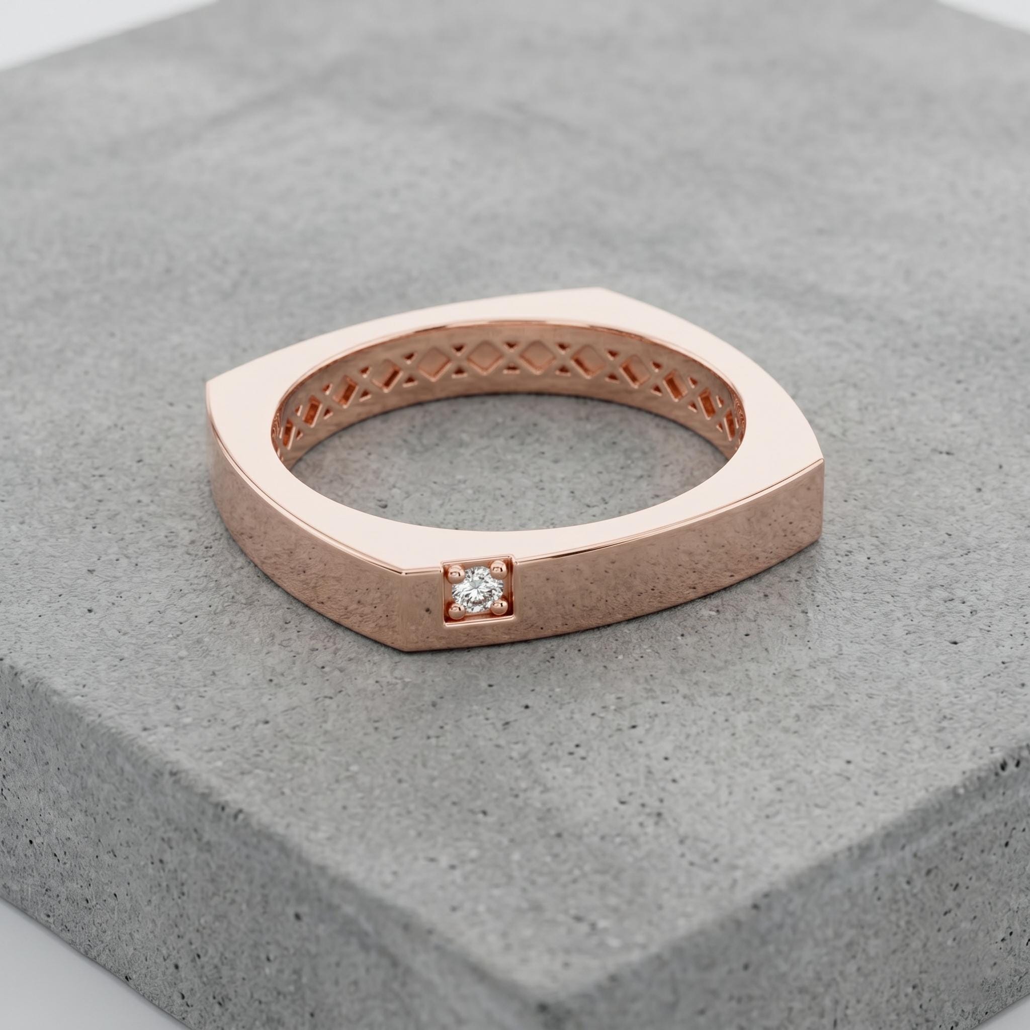 Moissanite Square Ring, 925 Sterling Silver, Minimalist Geometric Band, Modern Promise Ring