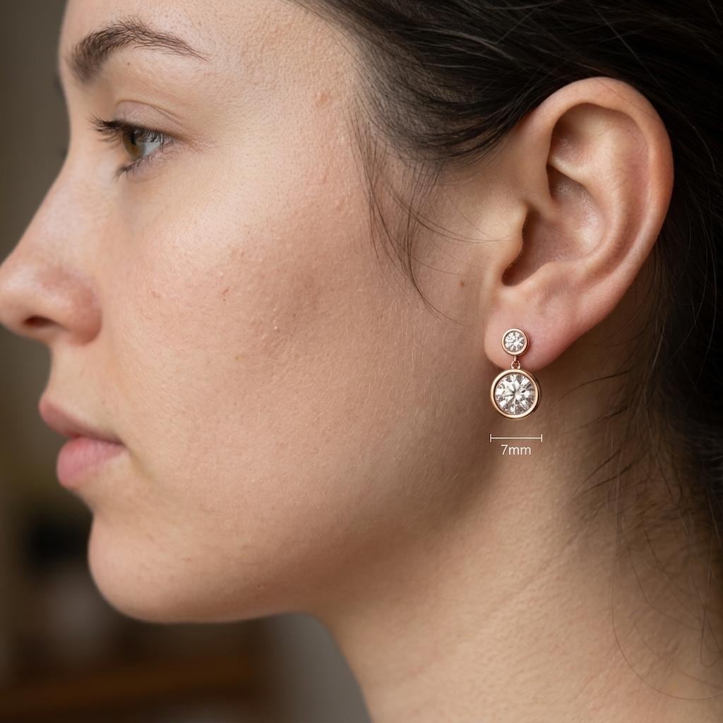 Moissanite Dangle Earrings, 925 Sterling Silver Bezel Set