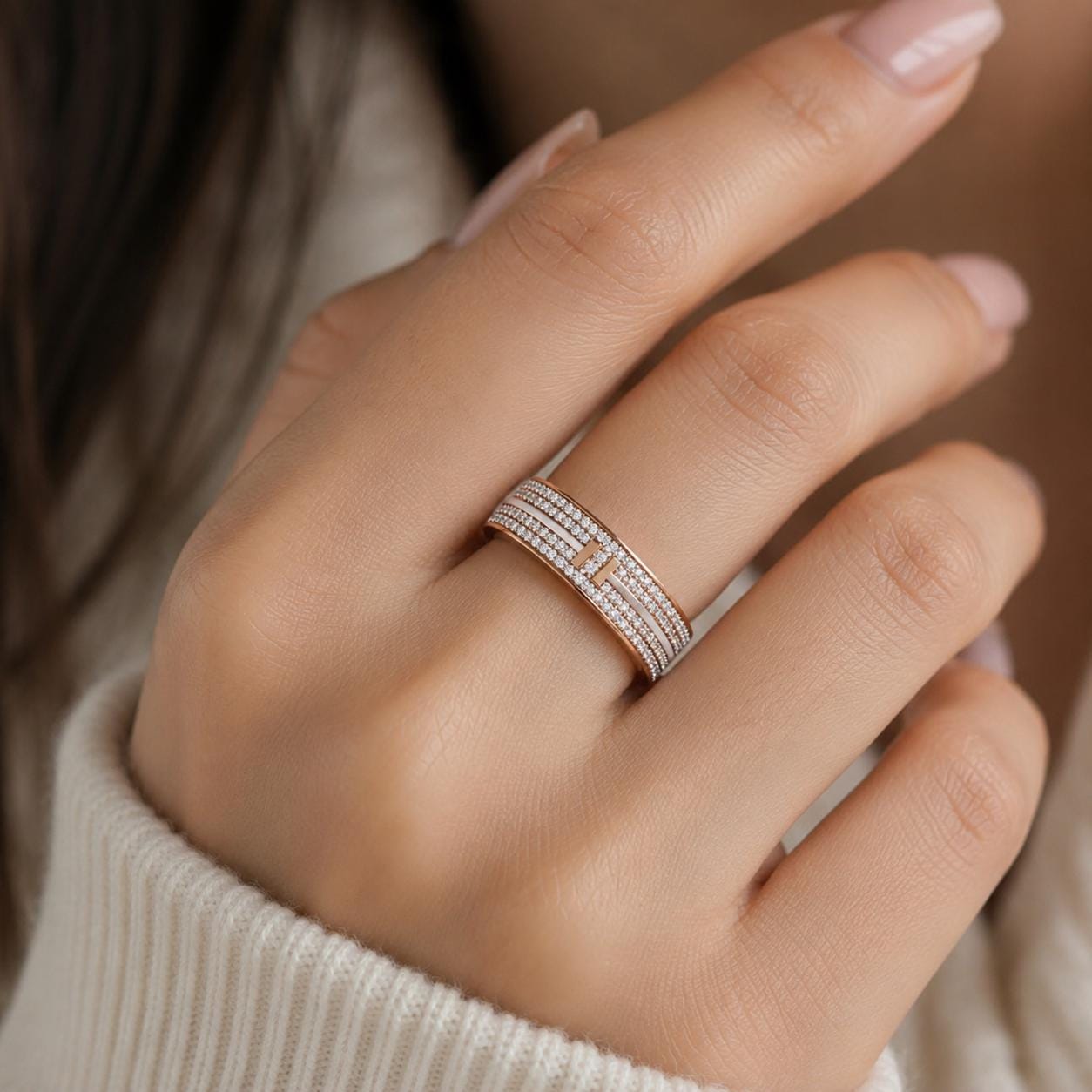 Moissanite Full Eternity Band, Micro Pave 925 Silver Wedding Ring