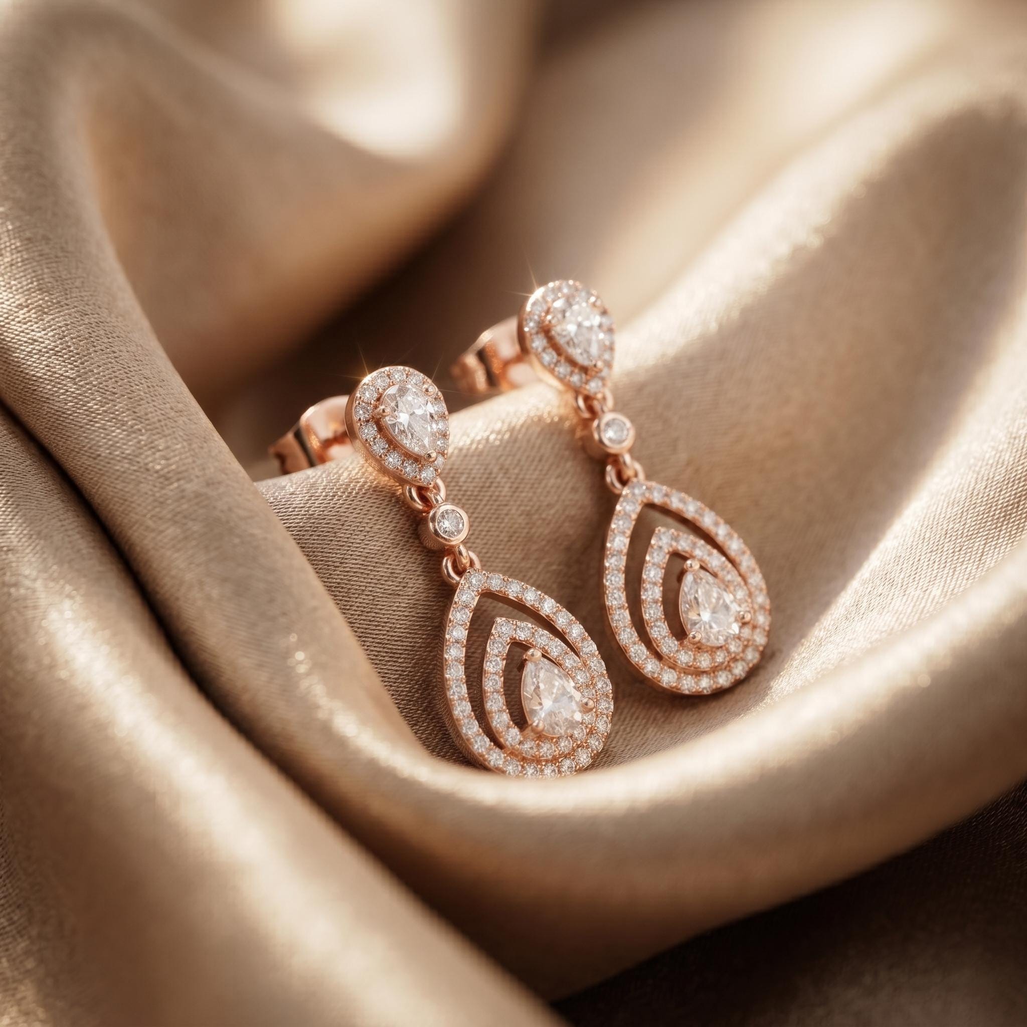 Double Halo Pear Cut Moissanite Dangle Earrings, 925 Sterling Silver Bridal