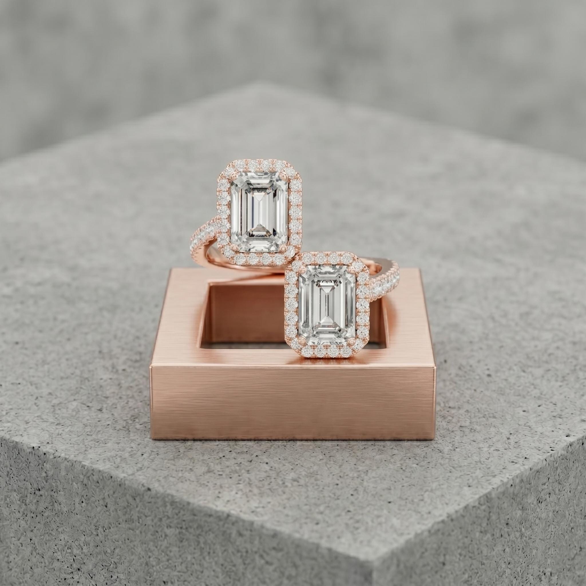 Toi et Moi Moissanite Ring, Emerald Cut Two Stone Open Bypass, Sterling Silver Engagement