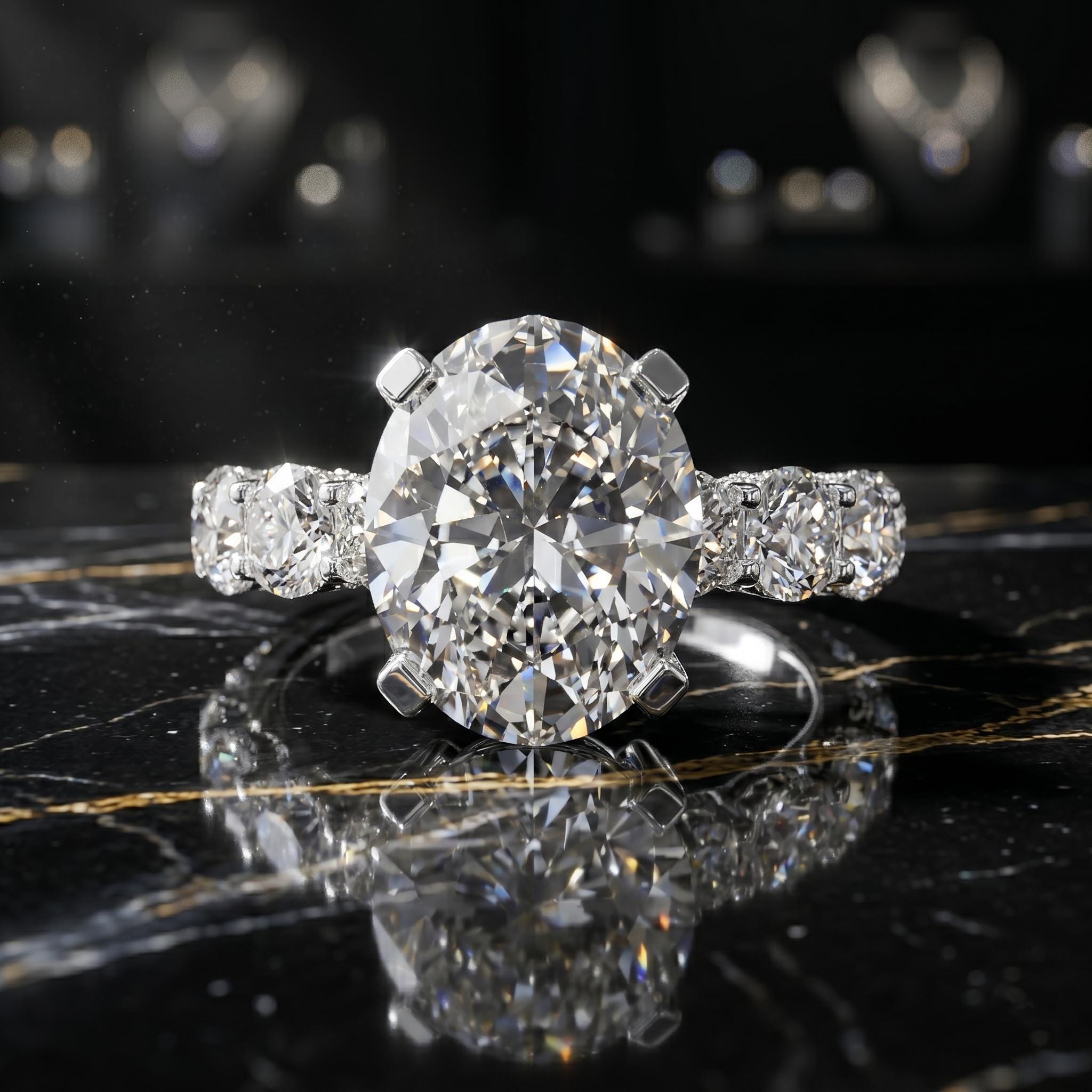 Oval Moissanite Engagement Ring, Sterling Silver Statement, Radiant Promise Ring