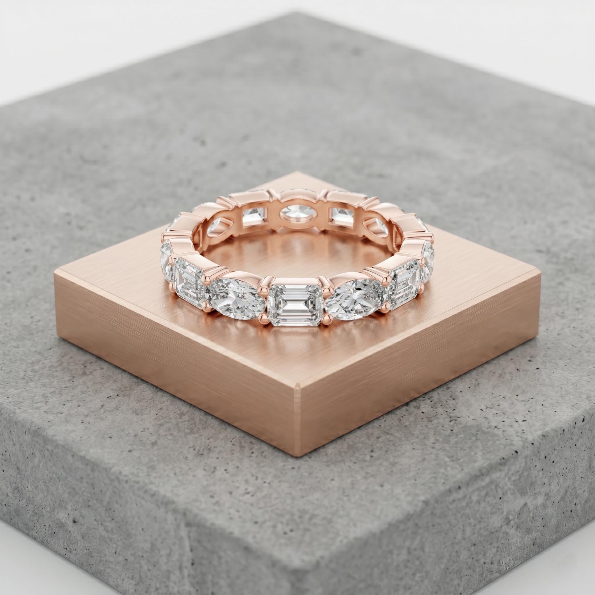 Multi-Shape Moissanite Eternity Band, Sterling Silver Wedding Stacking Ring