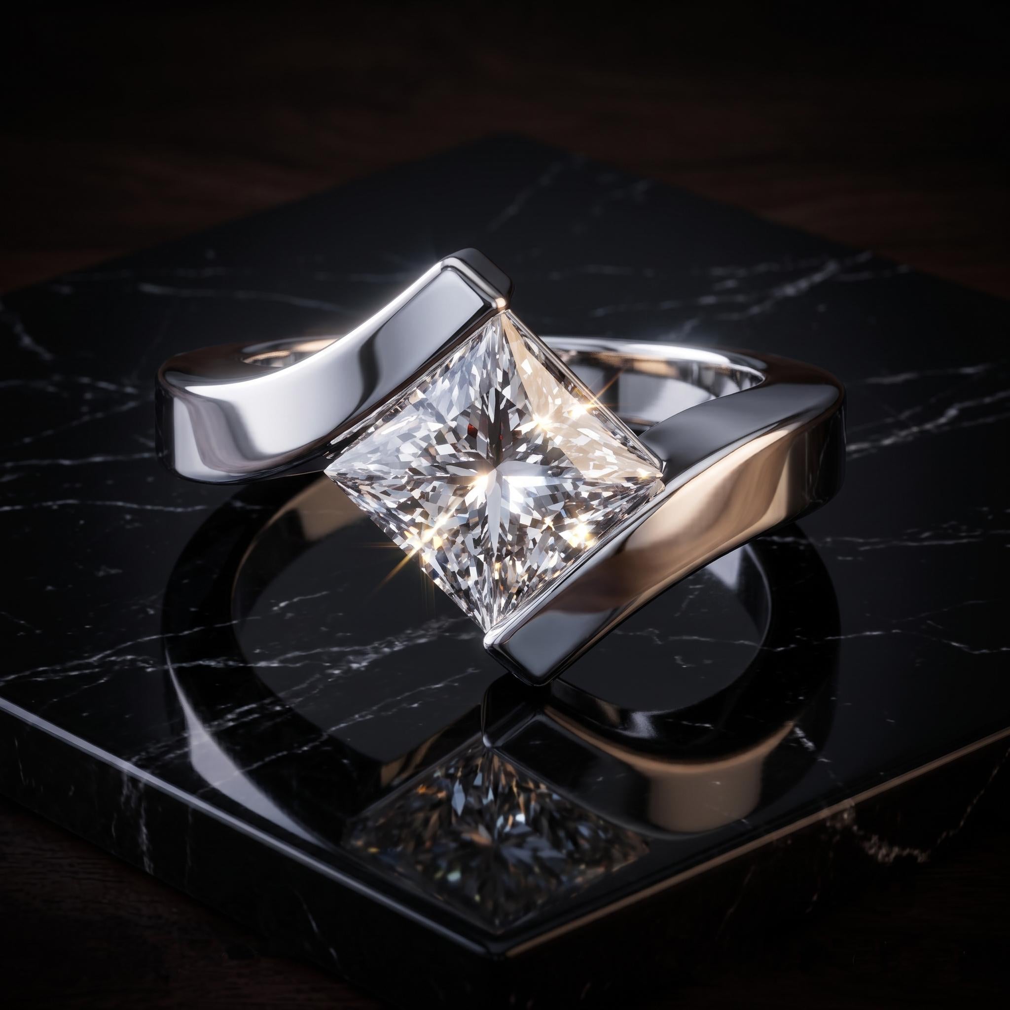 Princess Cut Moissanite Engagement Ring, Sterling Silver Swirl Band, Kite Set Promise Ring