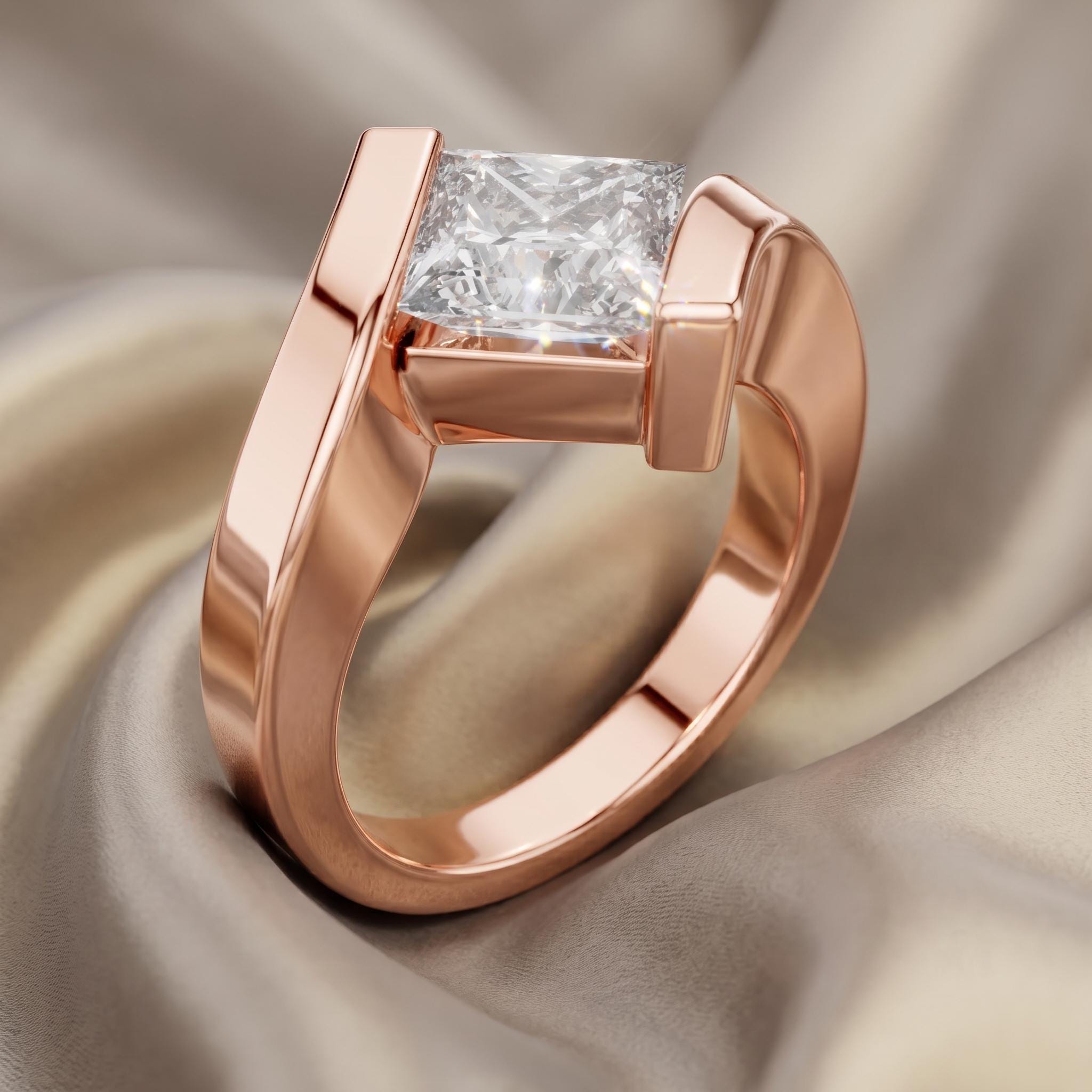 Princess Cut Moissanite Engagement Ring, Sterling Silver Swirl Band, Kite Set Promise Ring