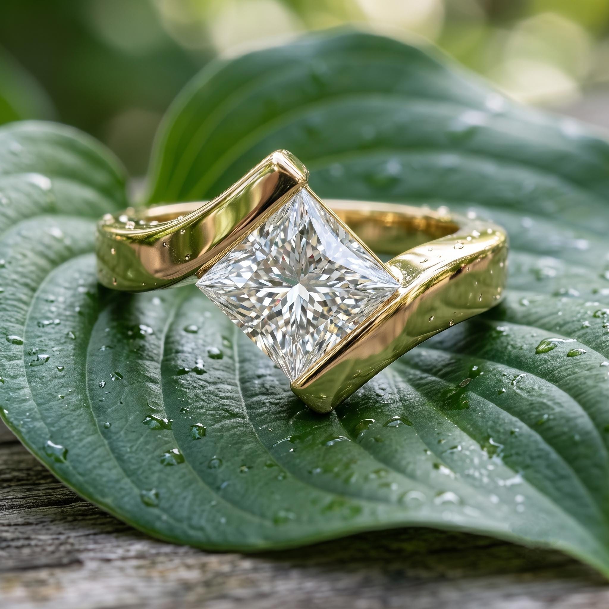 Princess Cut Moissanite Engagement Ring, Sterling Silver Swirl Band, Kite Set Promise Ring