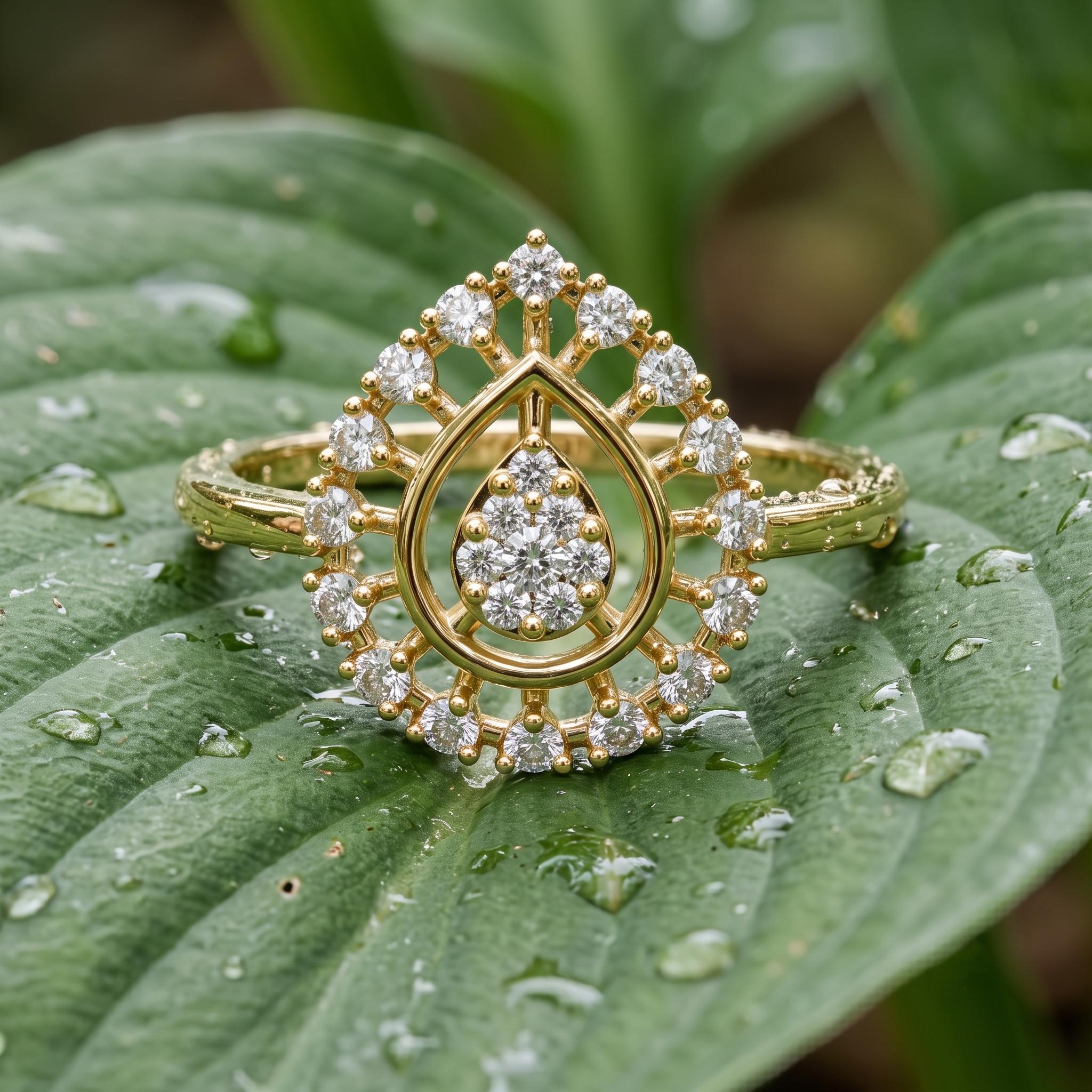 Teardrop Cluster Moissanite Ring, 925 Sterling Silver, Boho Wedding Statement Ring