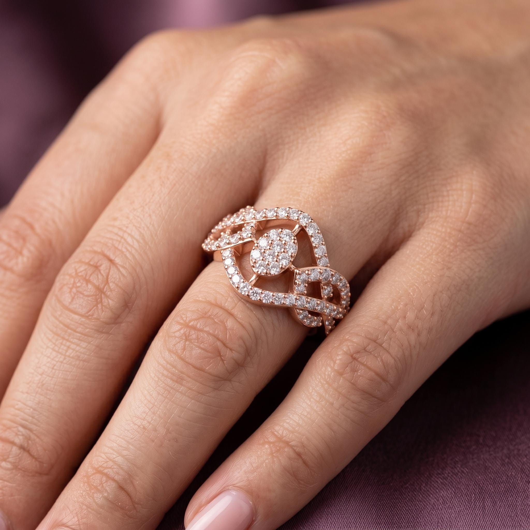 Lattice Moissanite Ring, Sterling Silver Criss Cross Boho Statement Ring