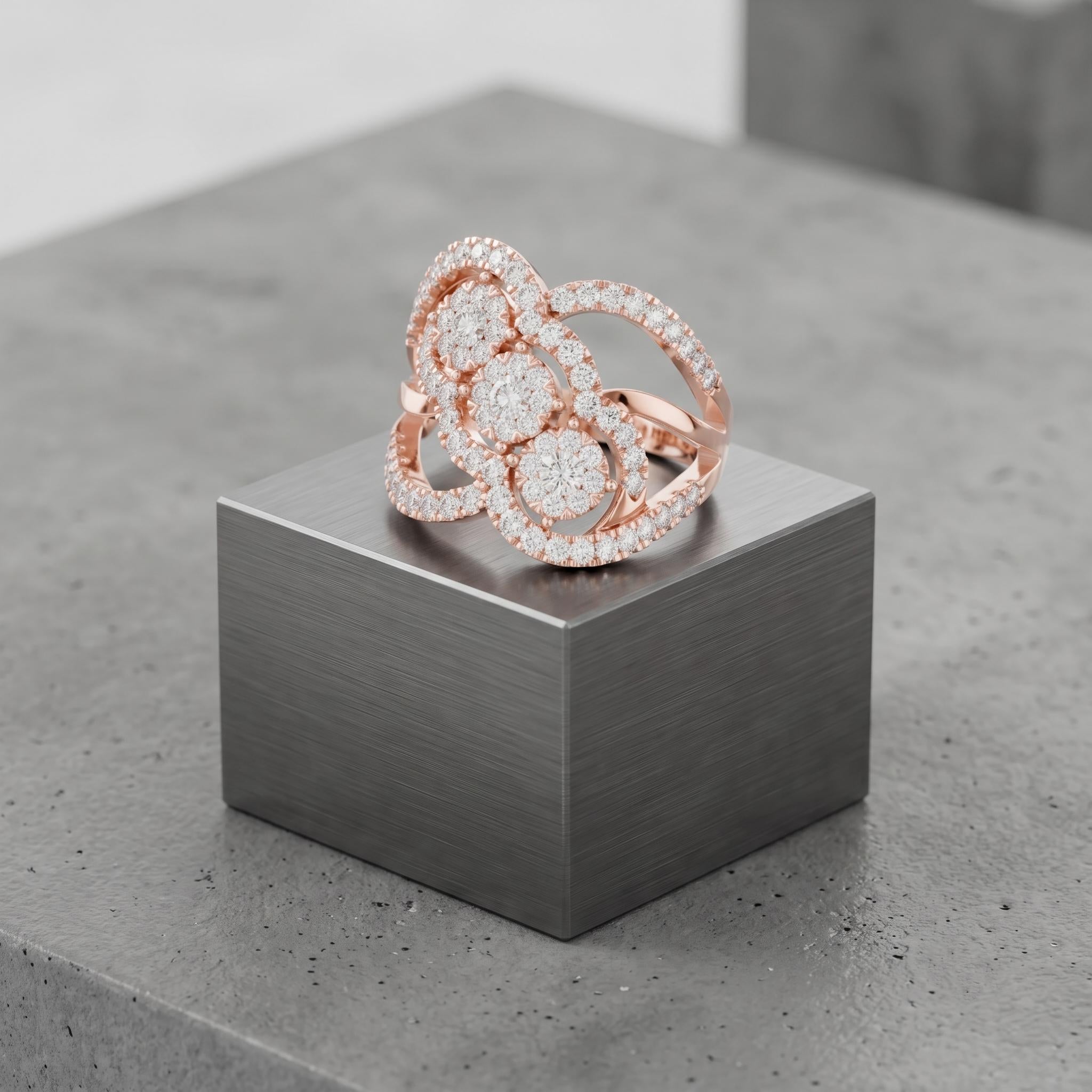 Infinity Moissanite Statement Ring, Sterling Silver Swirl Cluster Halo Cocktail Ring