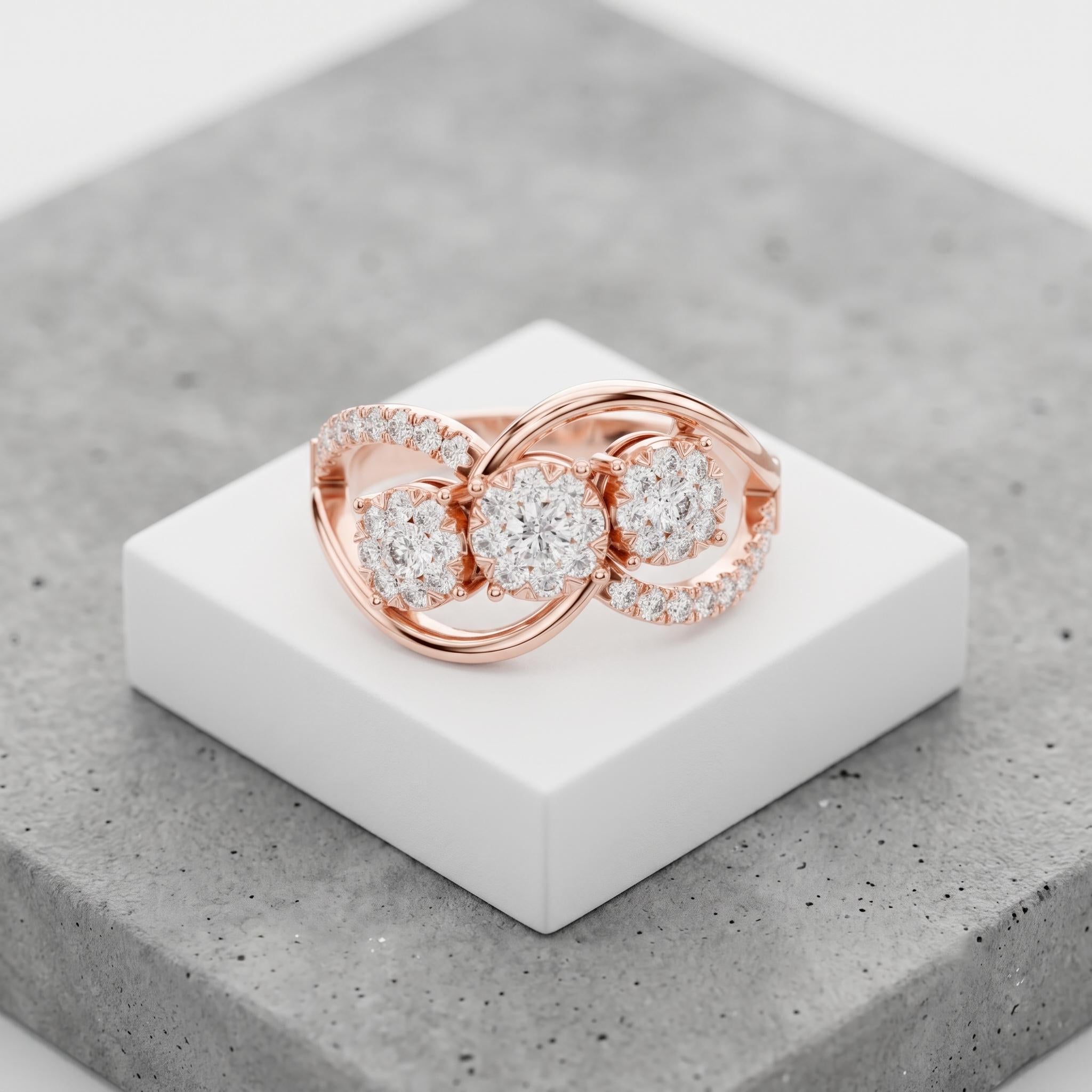 3 Stone Moissanite Infinity Ring, Sterling Silver Criss Cross Band, Dainty Sparkle Ring