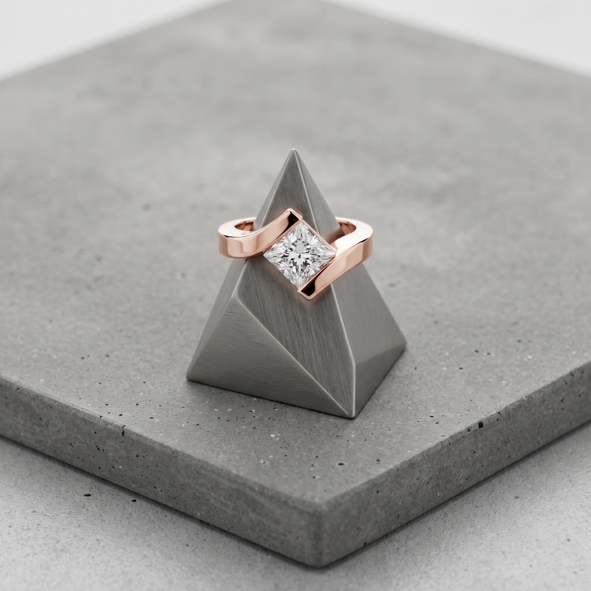 Princess Cut Moissanite Engagement Ring, Sterling Silver Swirl Band, Kite Set Promise Ring