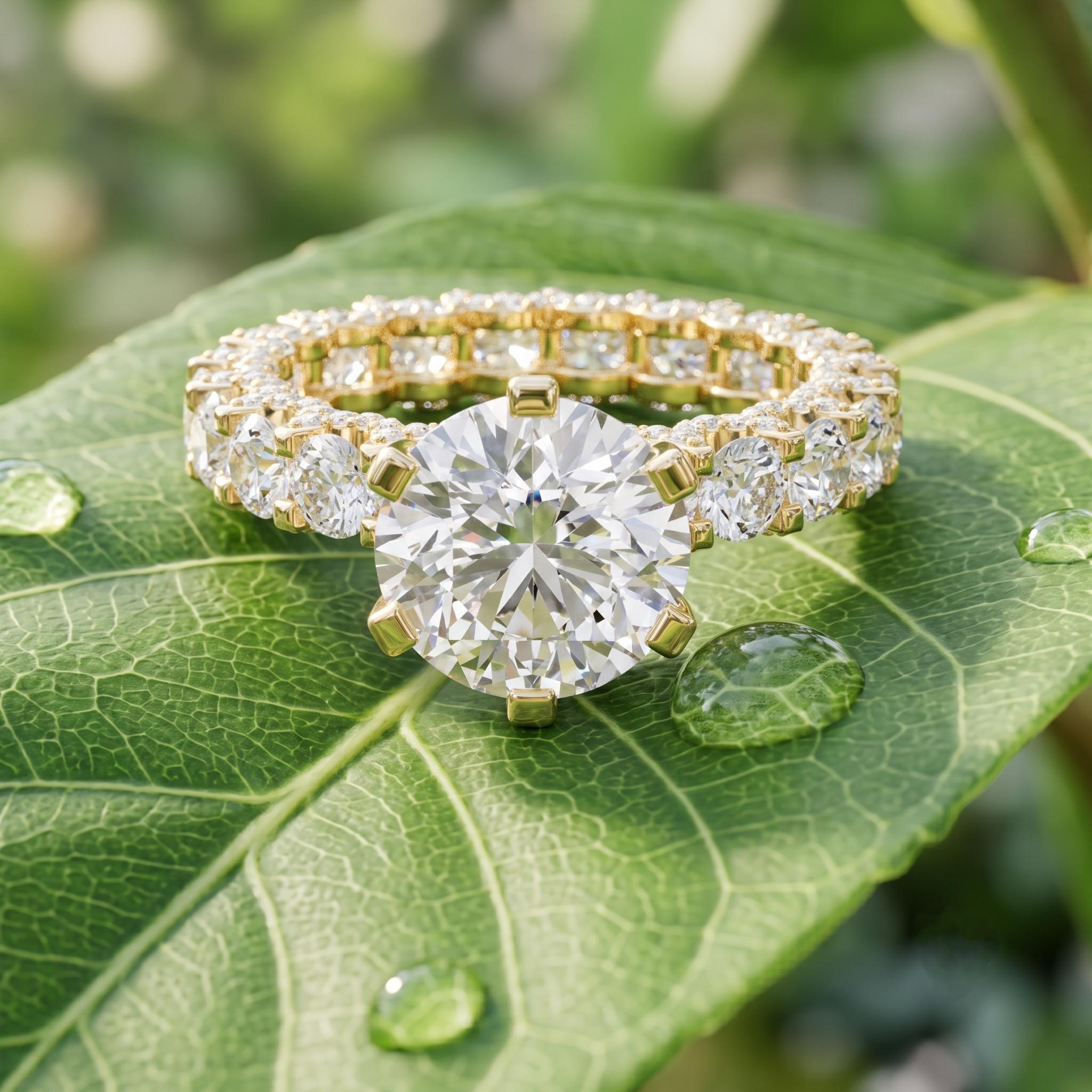 Round Moissanite Ring, 925 Sterling Silver, Rose Gold Eternity Band, Bridal Cluster Ring
