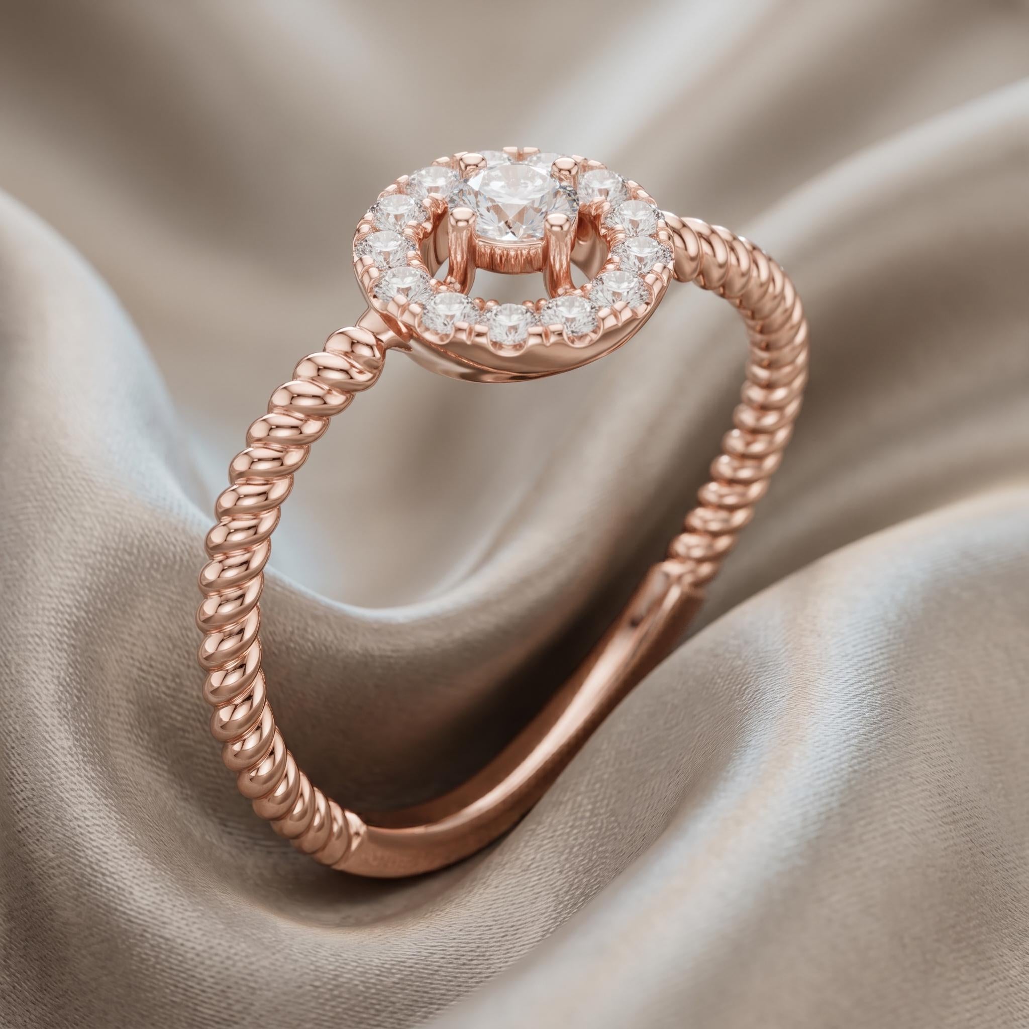 Moissanite Halo Ring, Sterling Silver Twisted Rope Band, Pear Cut Engagement Minimalist Statement Ring