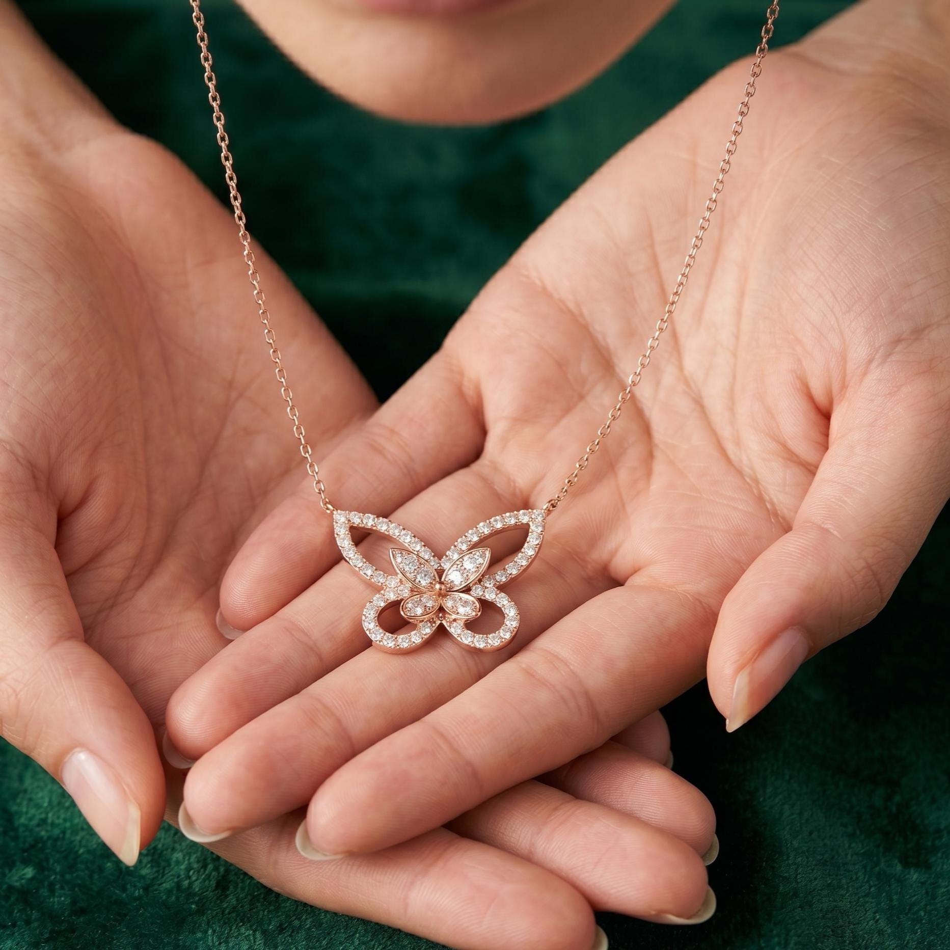 Sterling Silver Moissanite Butterfly Necklace, Dainty Sparkly Nature Jewelry