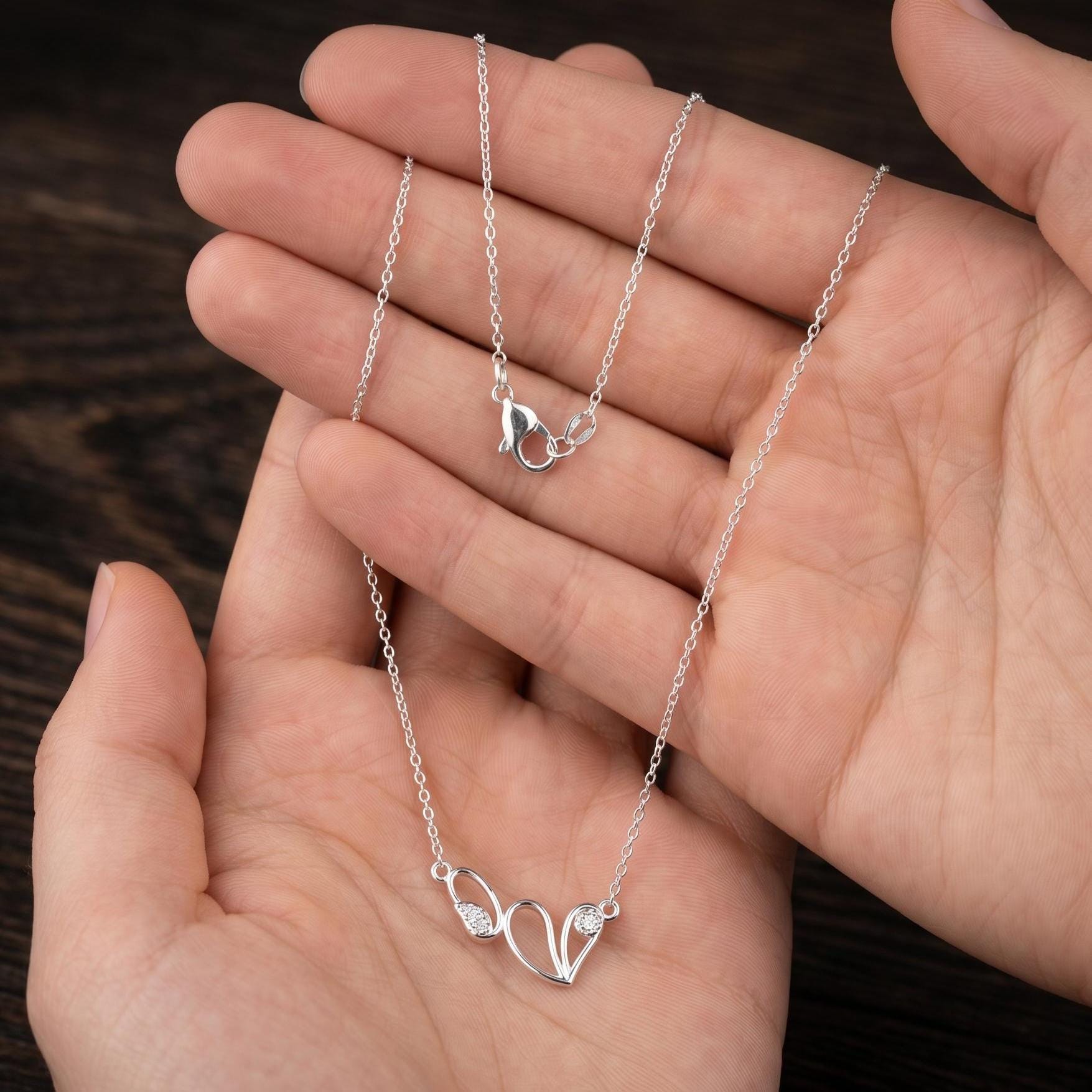 Heart Moissanite Necklace, 925 Sterling Silver, Dainty Pendant, Romantic Love Jewelry