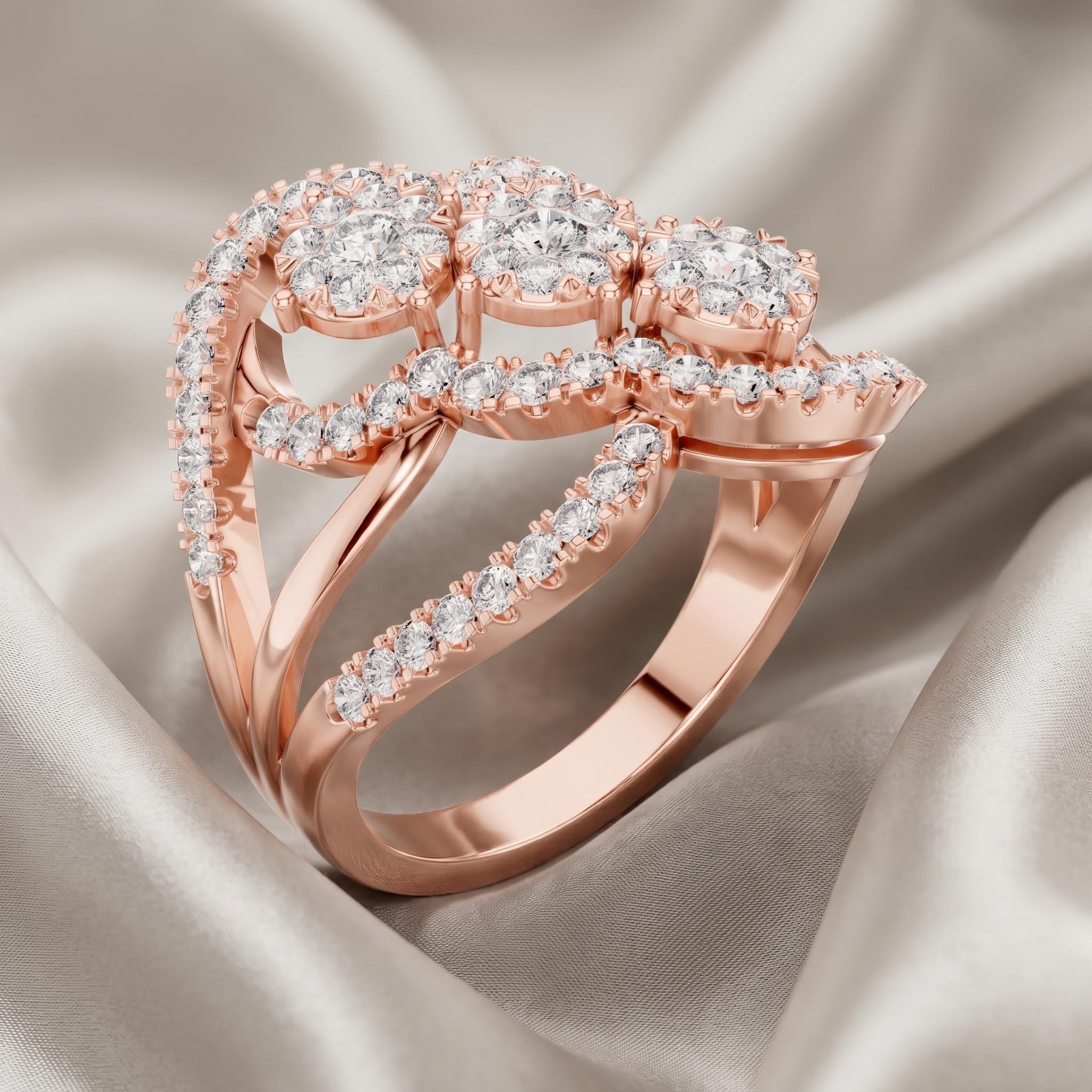 Infinity Moissanite Statement Ring, Sterling Silver Swirl Cluster Halo Cocktail Ring