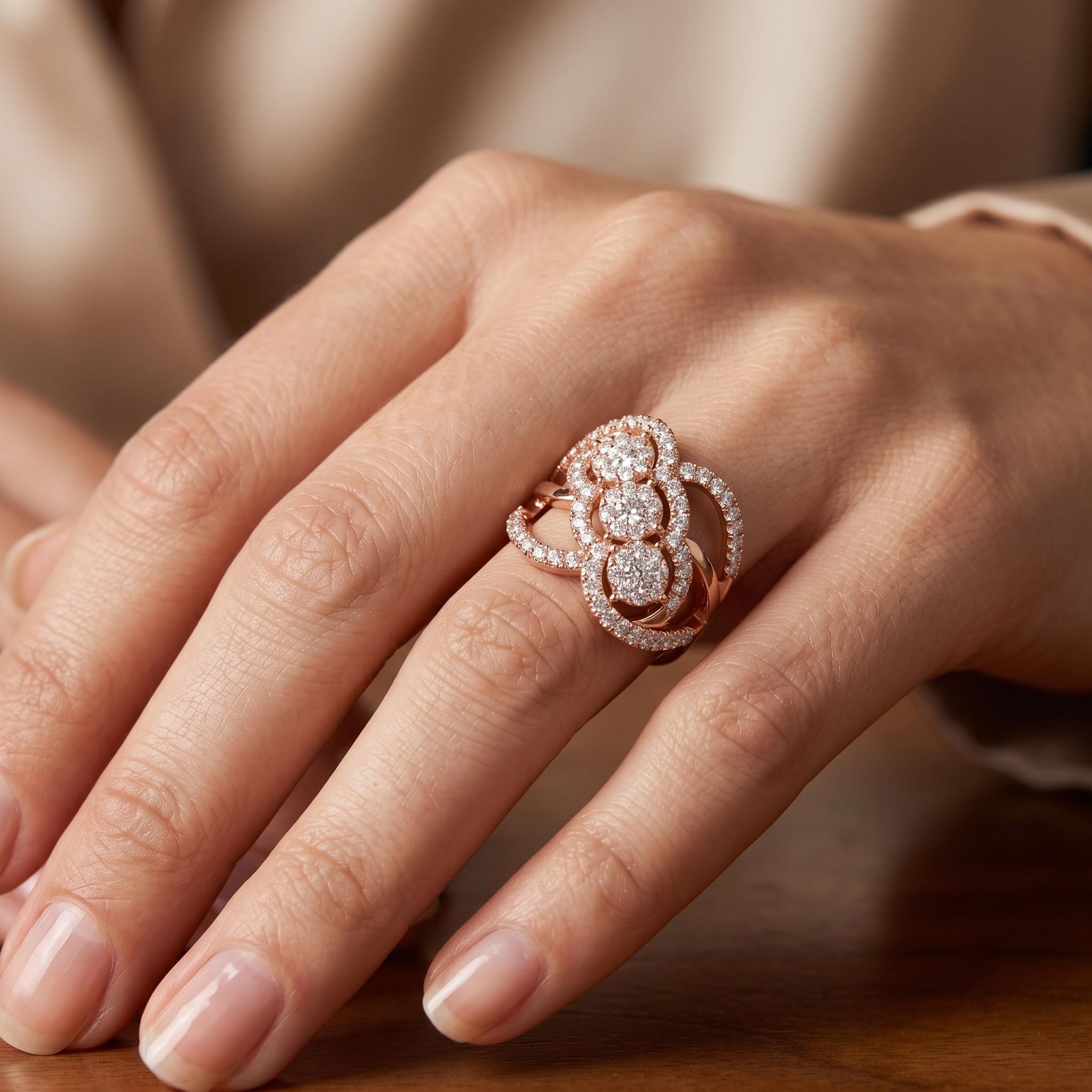 Infinity Moissanite Statement Ring, Sterling Silver Swirl Cluster Halo Cocktail Ring