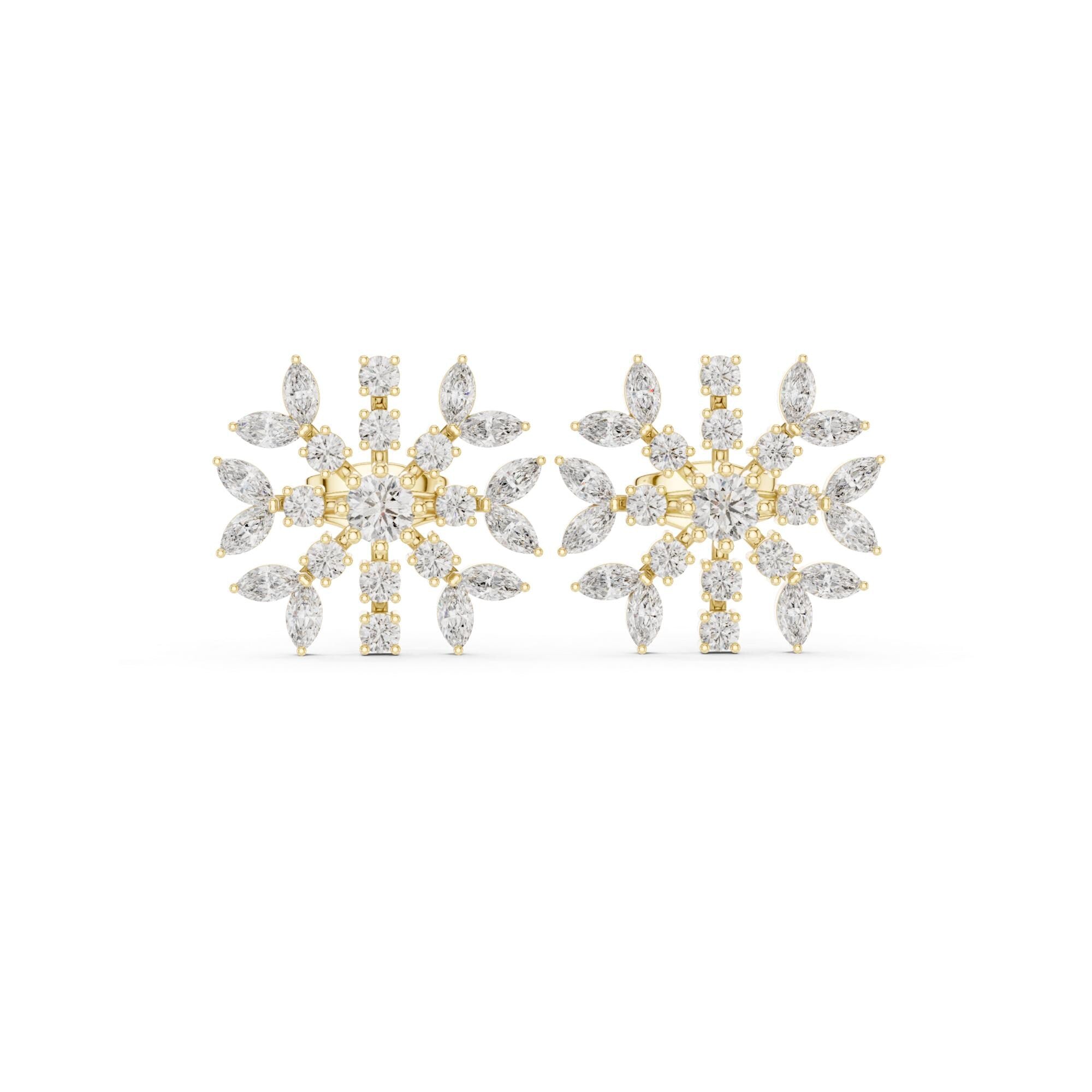 Snowflake Moissanite Stud Earrings, 925 Sterling Silver, Celestial Marquise Cluster