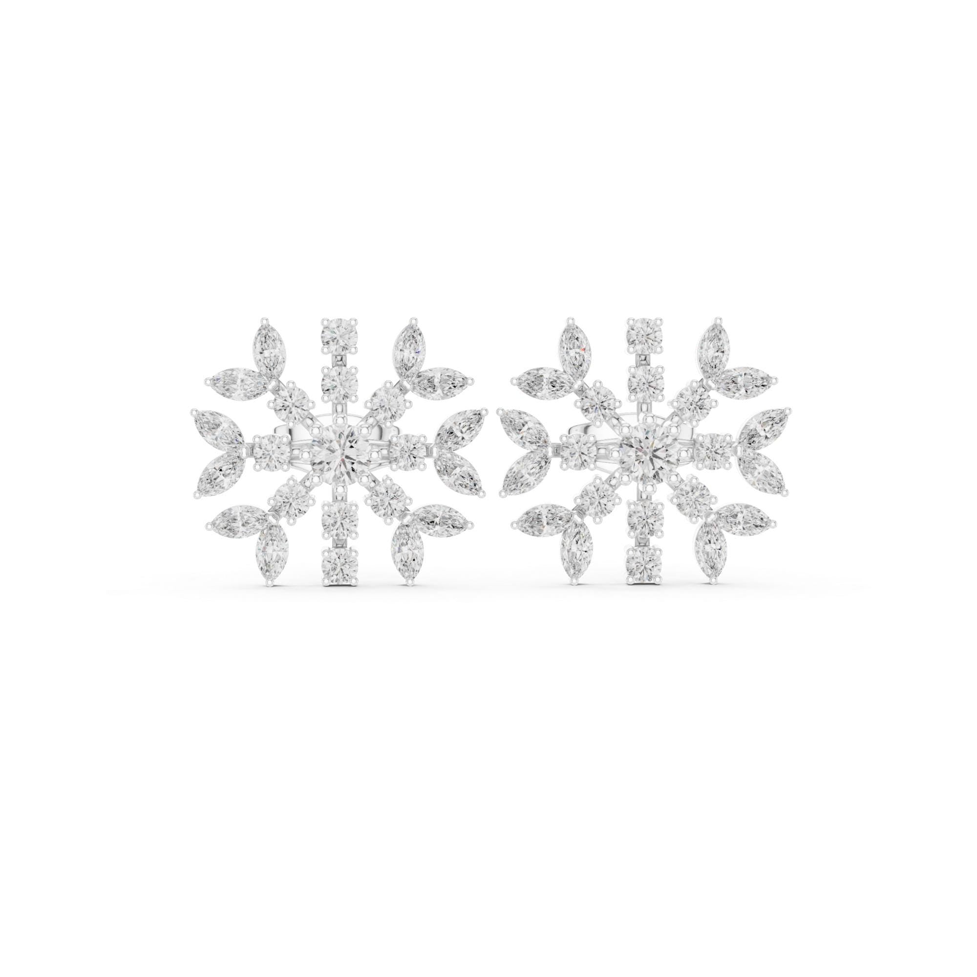 Snowflake Moissanite Stud Earrings, 925 Sterling Silver, Celestial Marquise Cluster