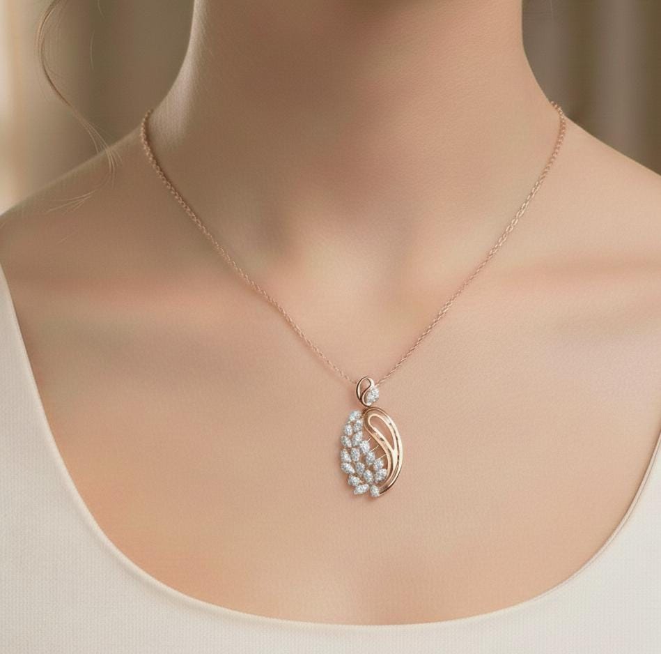 Sterling Silver Moissanite Necklace, Leaf Cluster Pendant, Handmade Jewelry